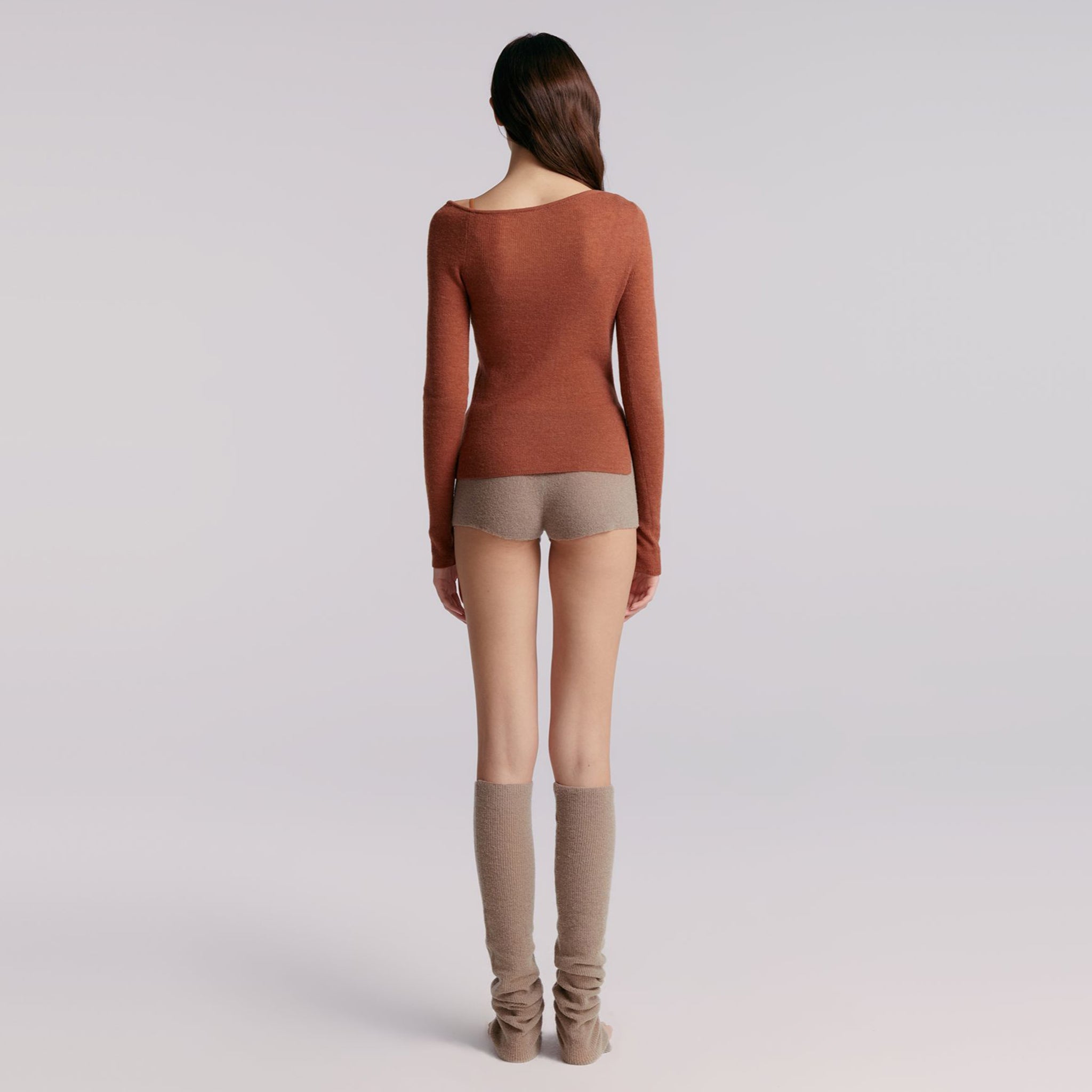 Asymmetric Neckline Sweater,Caramel Brown