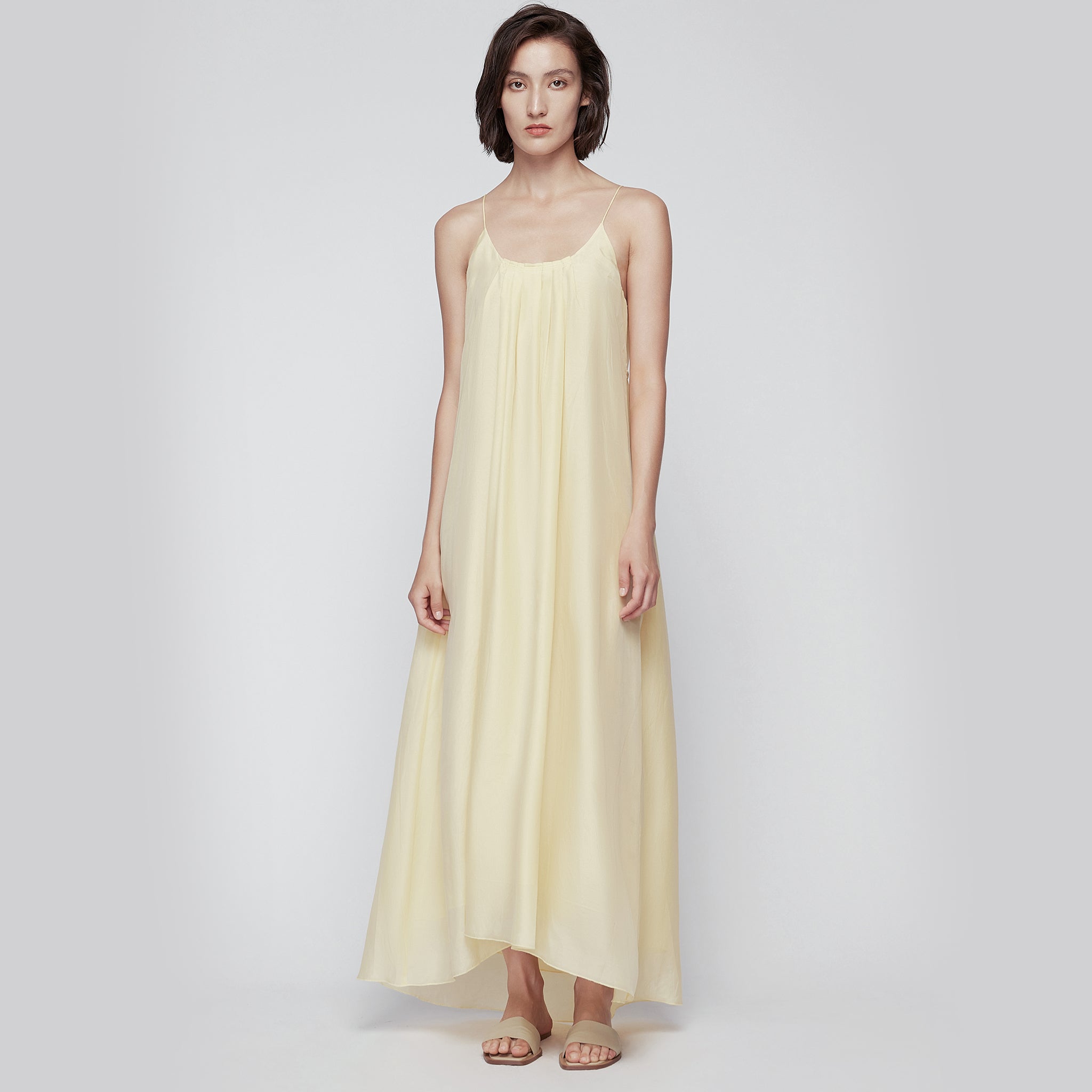 Open Back Silk-blend Maxi Dress,Bright Yellow