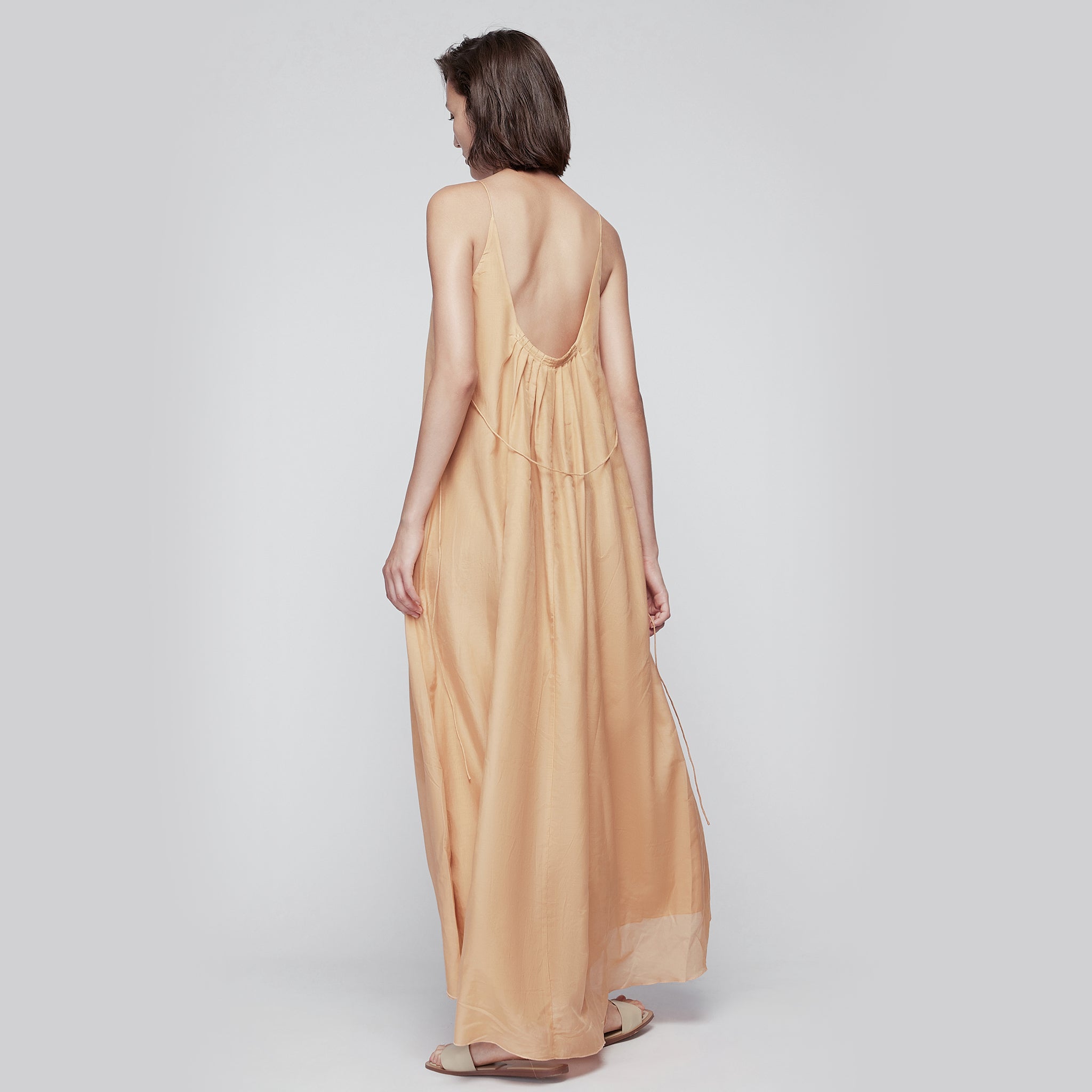 Open Back Silk-blend Maxi Dress,Coral
