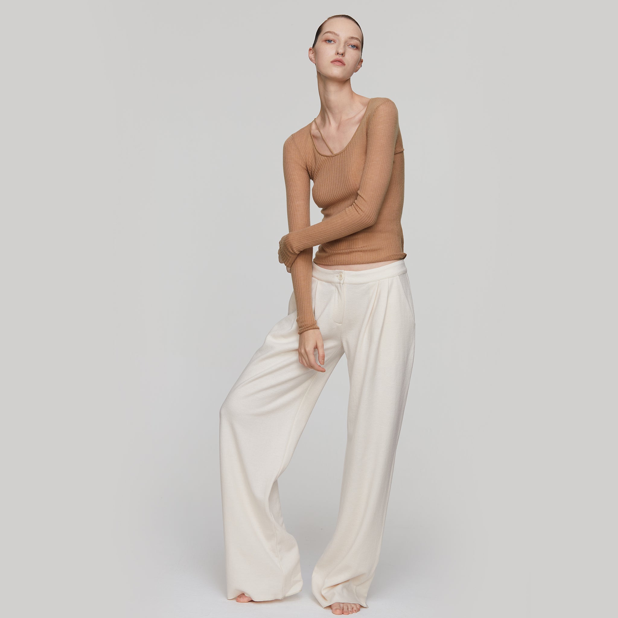 Round-neck Wool Sweater,Camel
