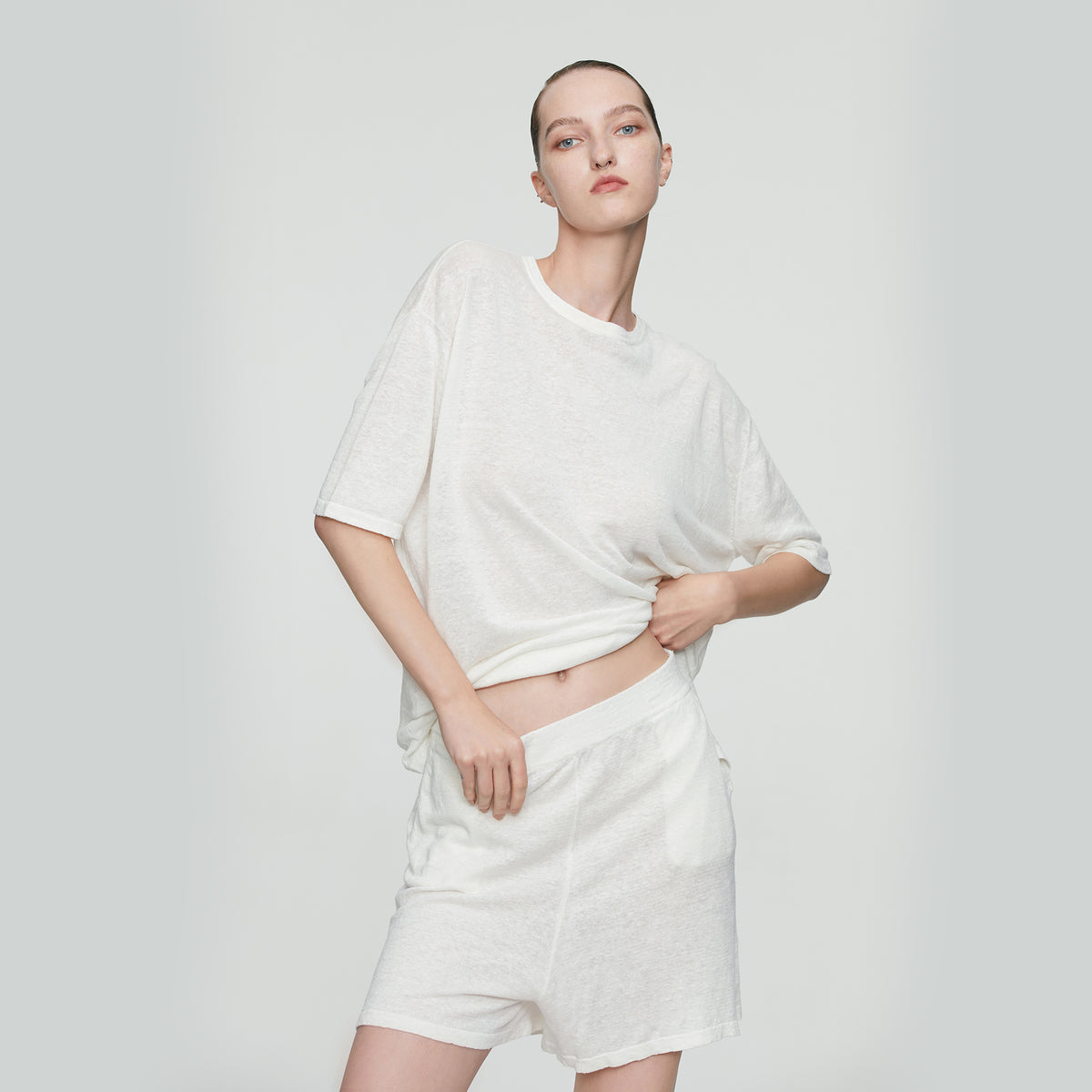 Linen Knit Shorts,White