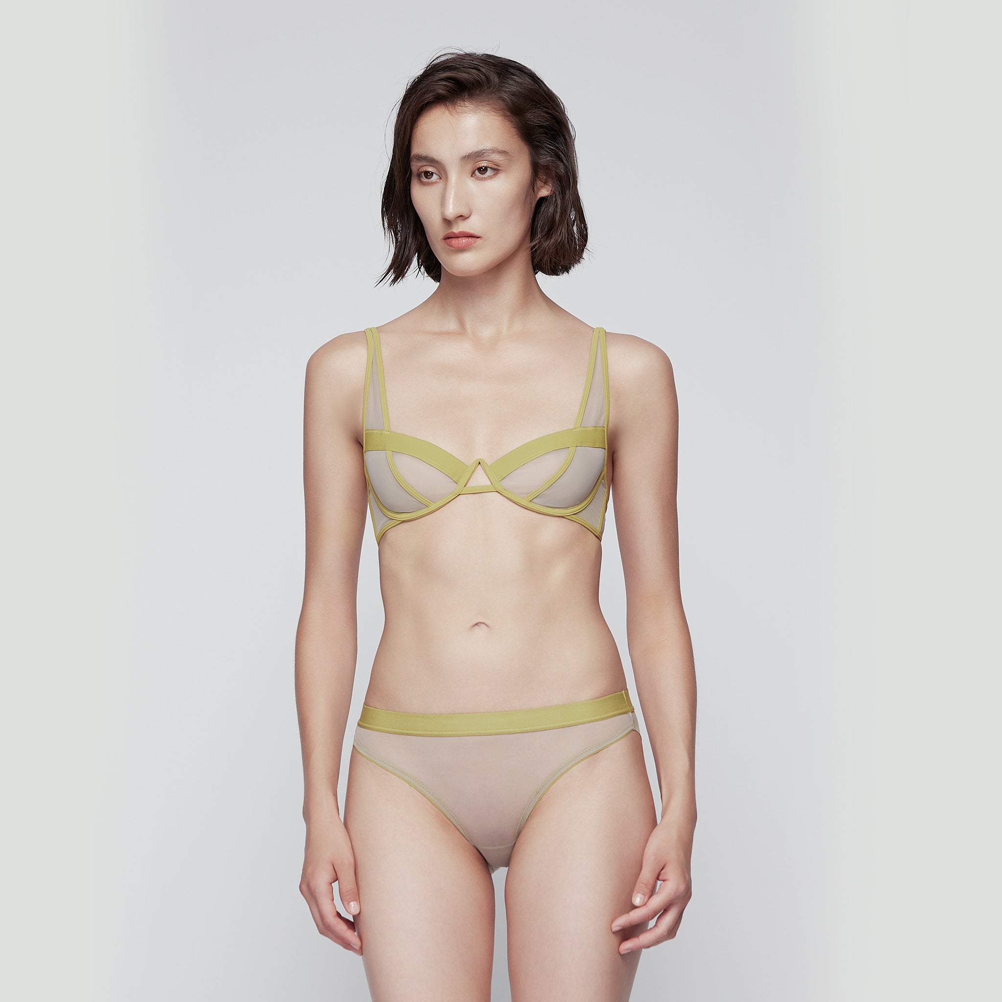 Stretch-Mesh Underwire Bra, Wasabi Green