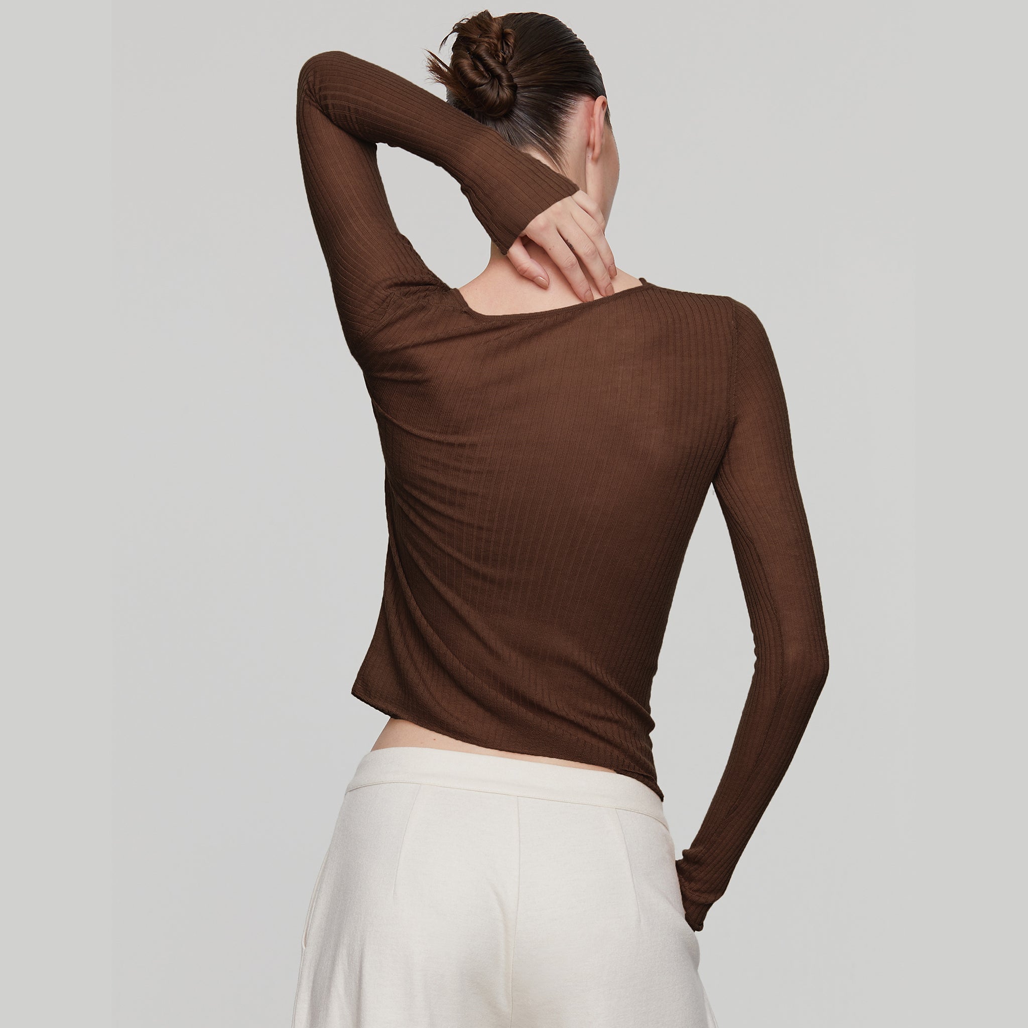 Round-neck Wool Sweater,Dark Coffee