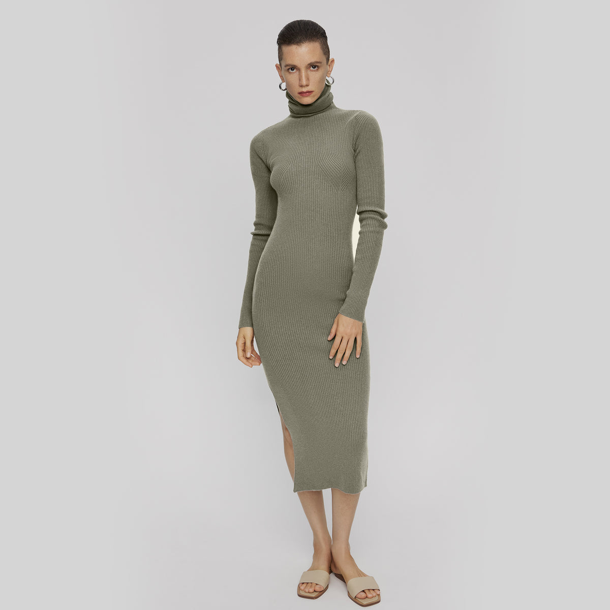 Open-back Wool-blend Maxi Dress,Grayish Green