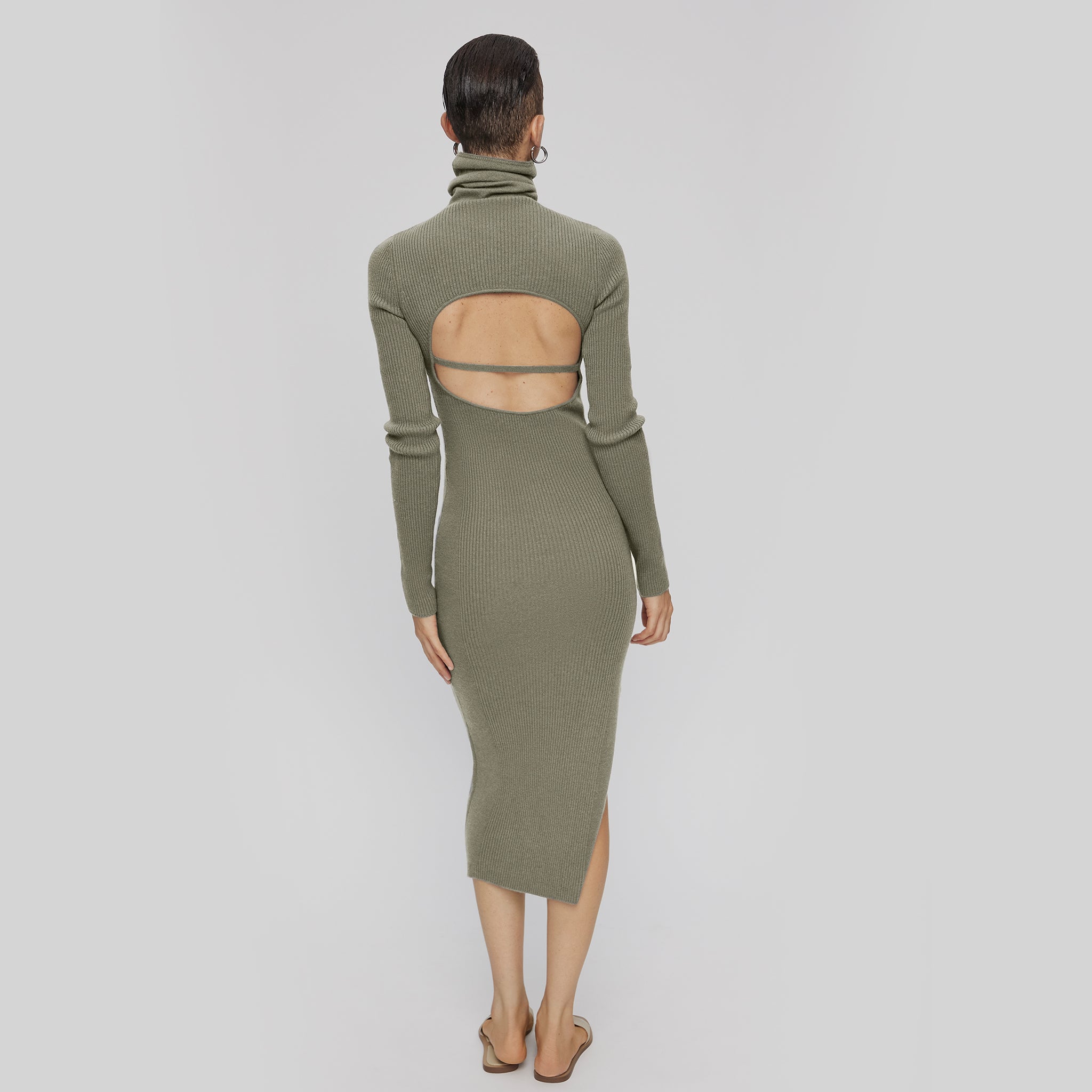 Open-back Wool-blend Maxi Dress,Grayish Green