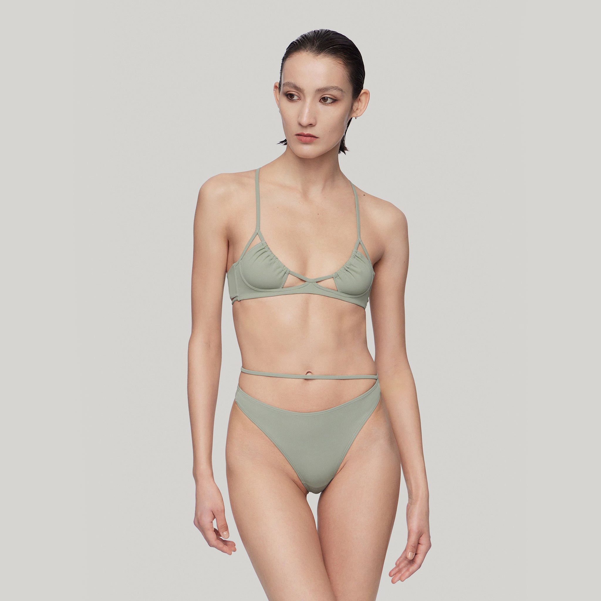 Eco Thin-Strap Bralette,Grey Blue