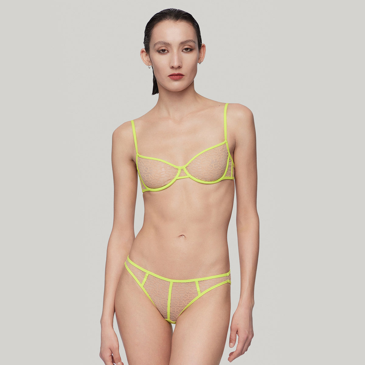LOGO Mesh 3/4 Underwire Bra,Neon Yellow