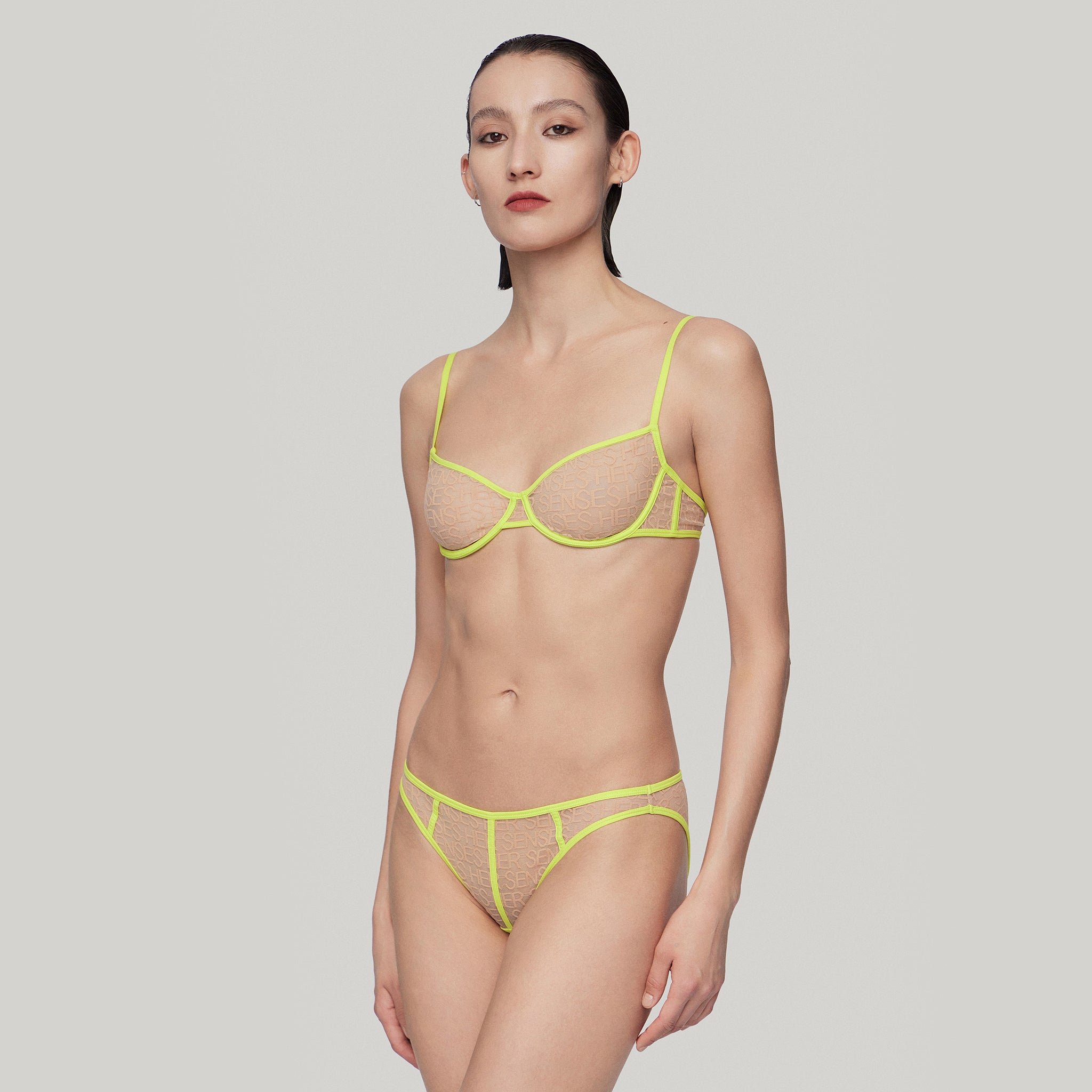 LOGO Mesh 3/4 Underwire Bra,Neon Yellow