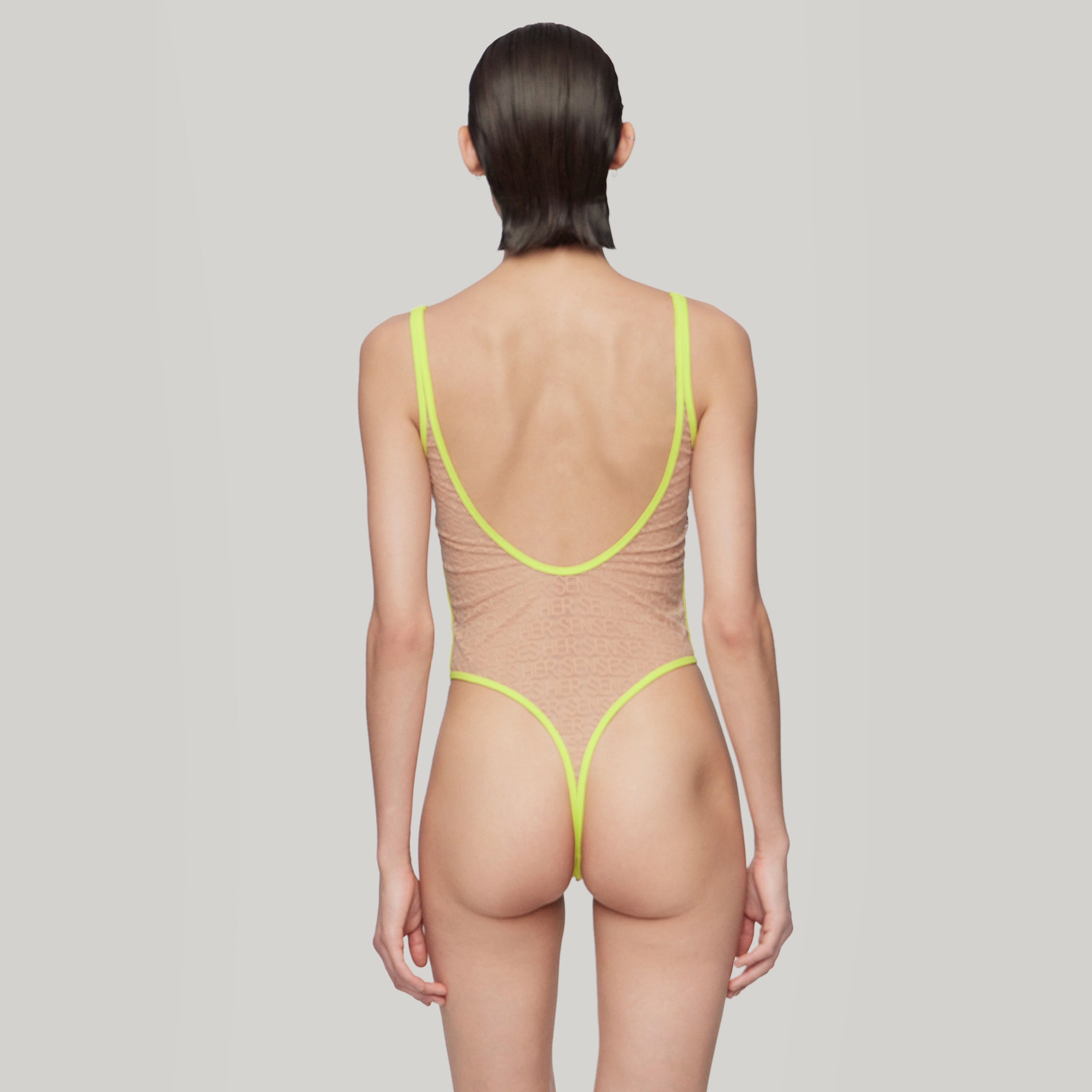 LOGO Mesh Bodysuits,Neon Yellow