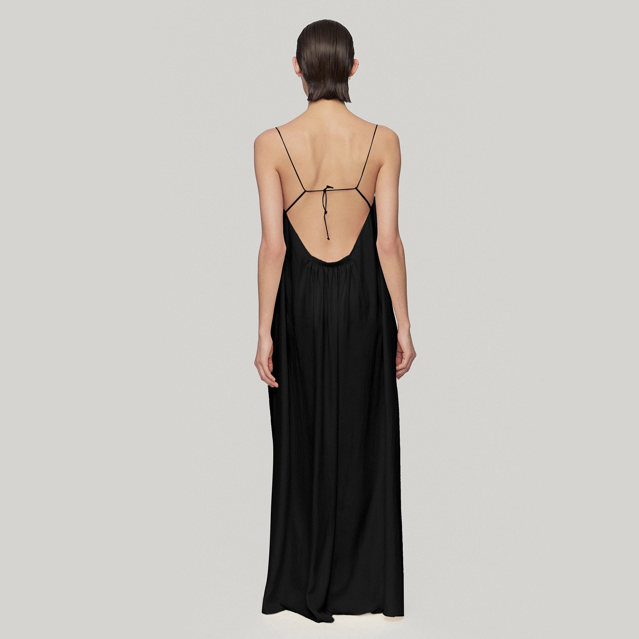 Open-back Maxi Slip Dress,Black