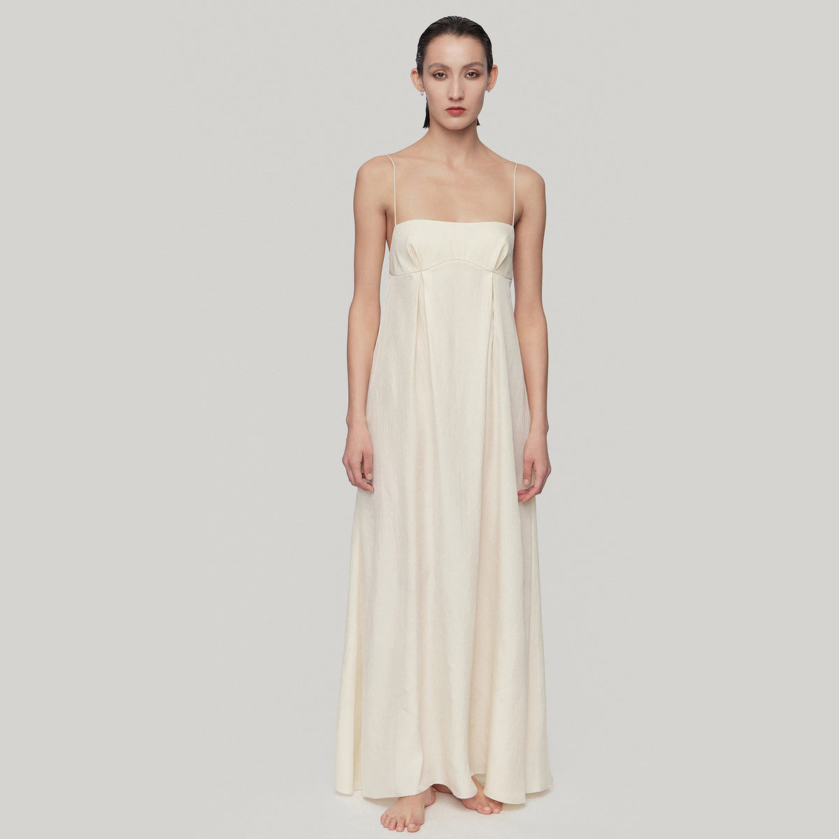 Open-back Maxi Slip Dress,Cream Yellow