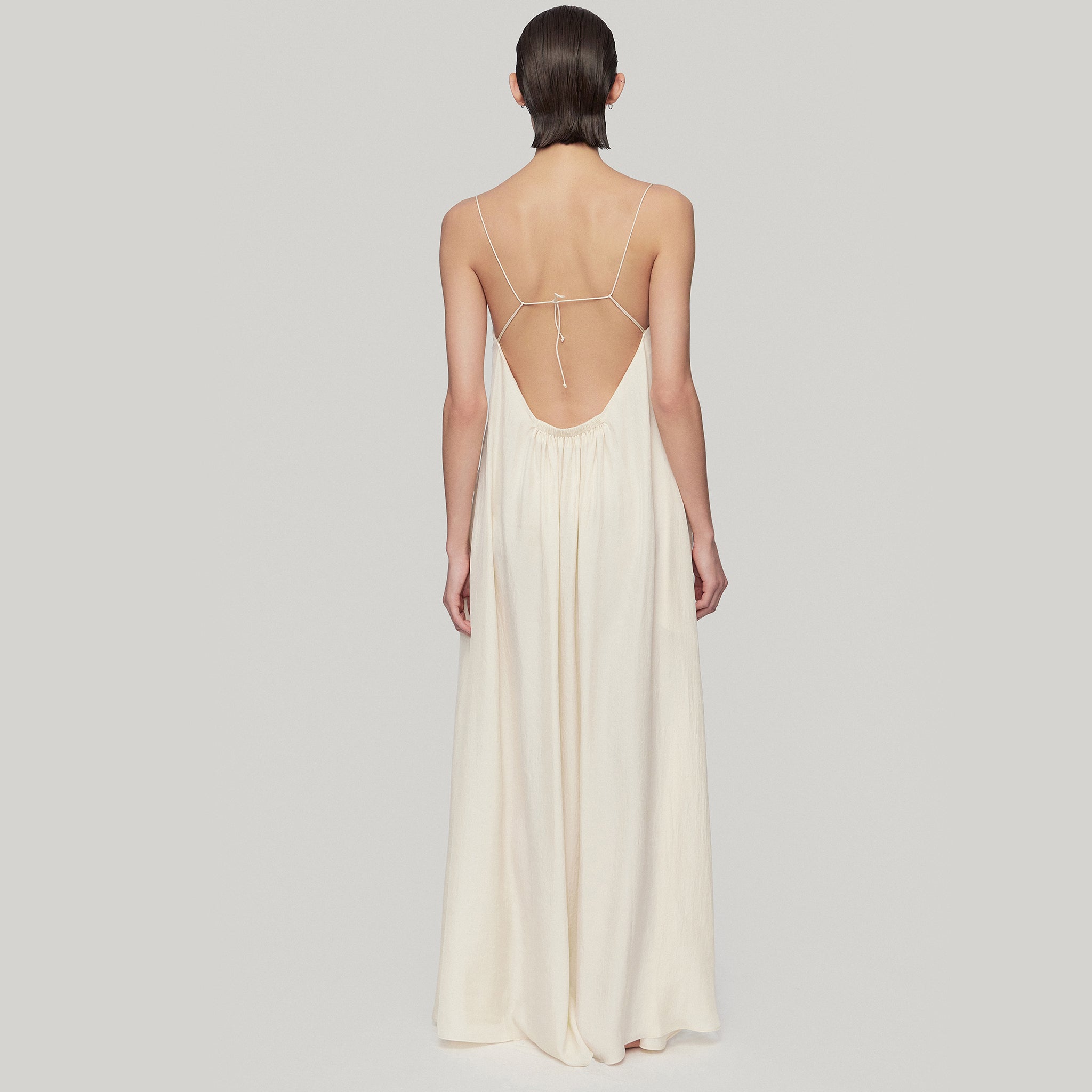 Open-back Maxi Slip Dress,Cream Yellow