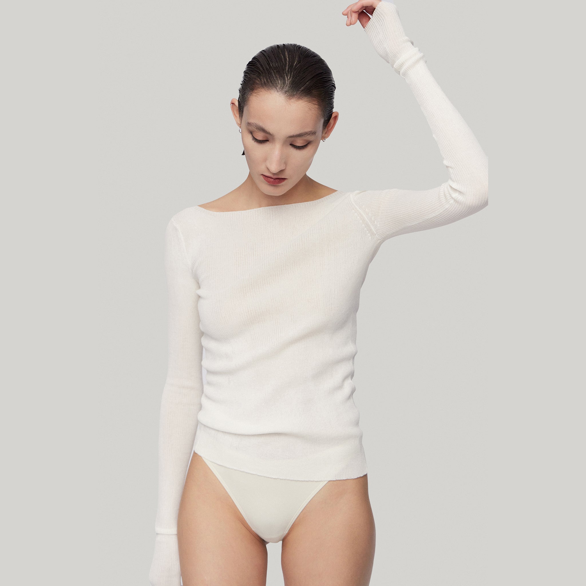 Semi-sheer Knit Long Sleeve,White