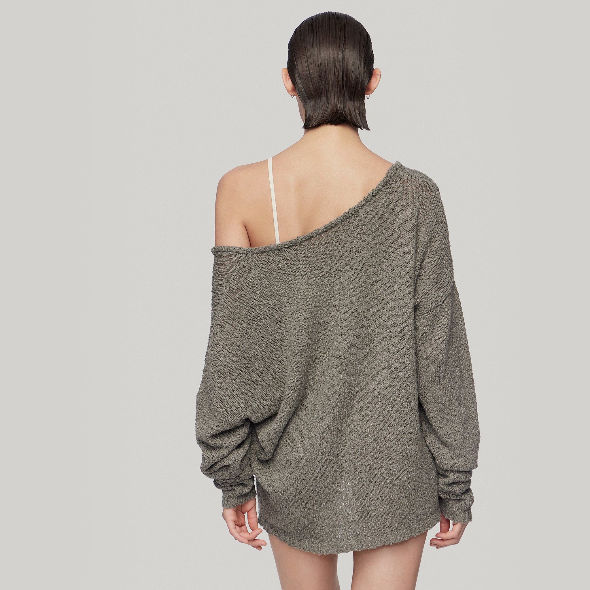 Oversize Round-neck Knit Sweater,Gray
