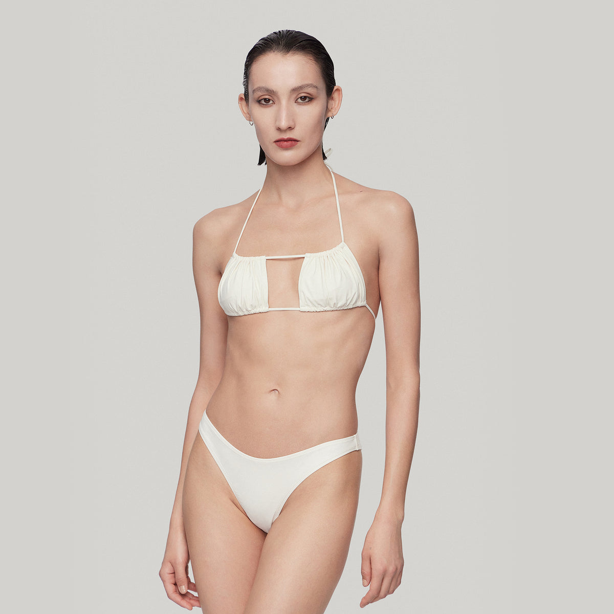 Drawstring Bikini Top,White