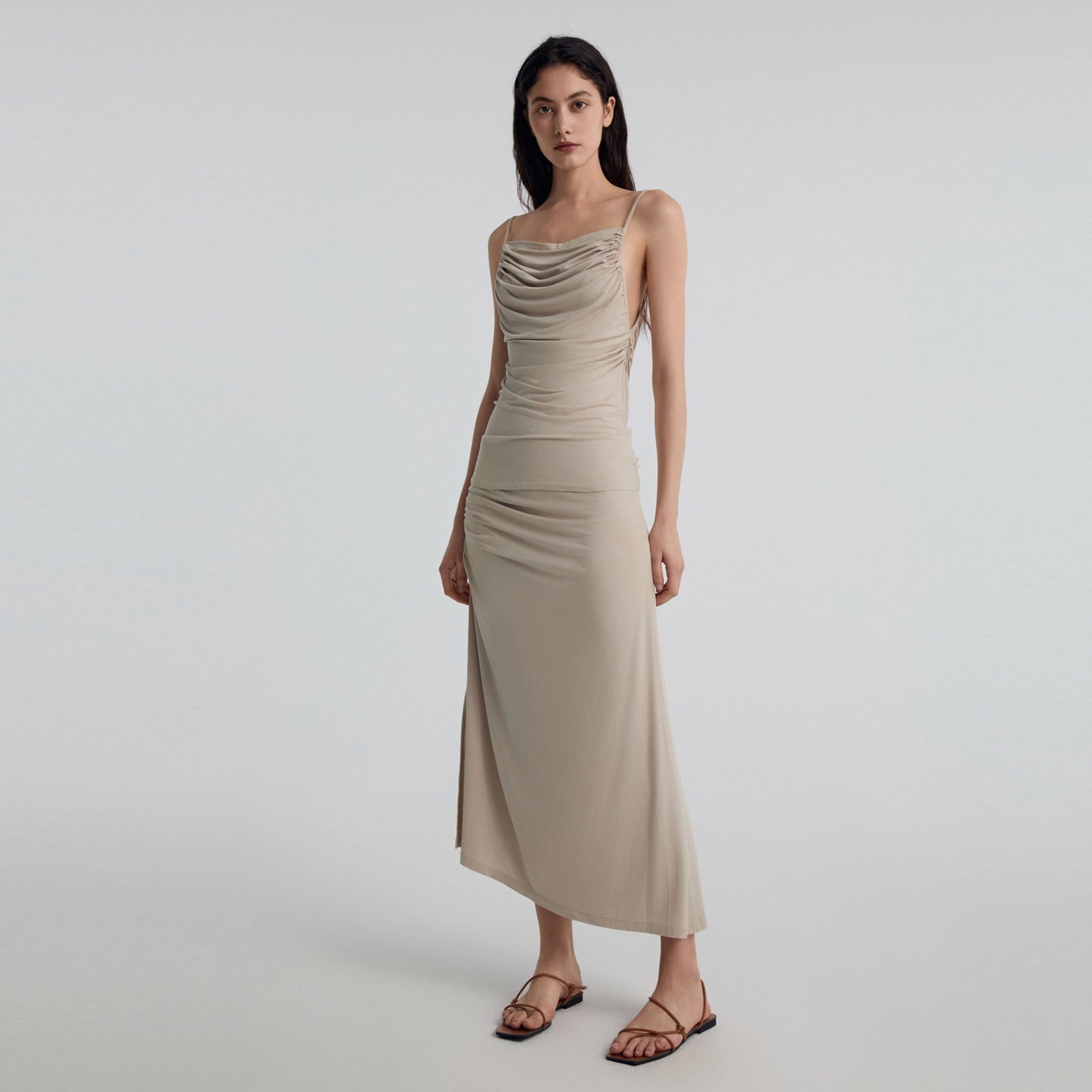 Gathering Jersey Camisole, Beige