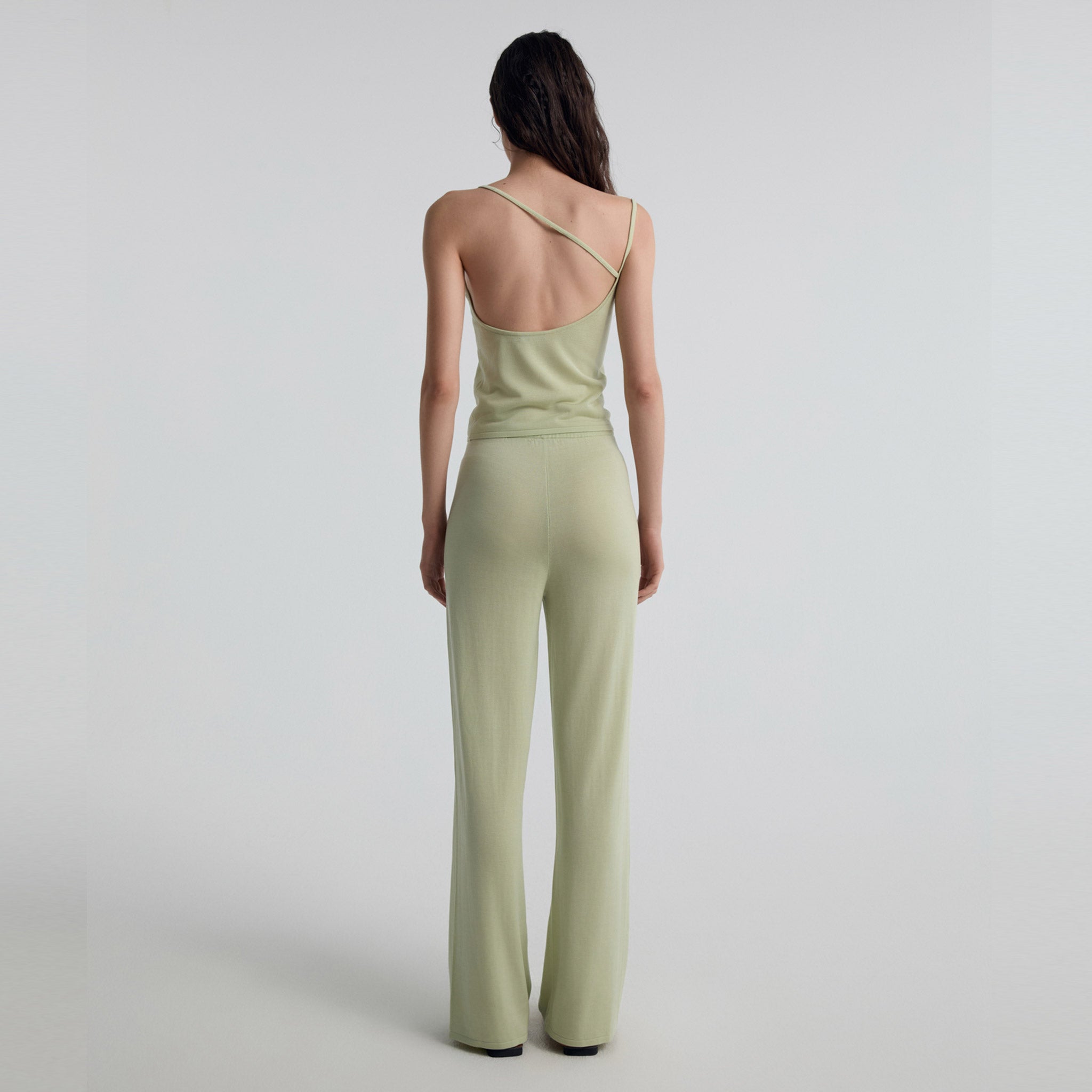 Asymmetric Open-back Knit Camisole, Apple Green