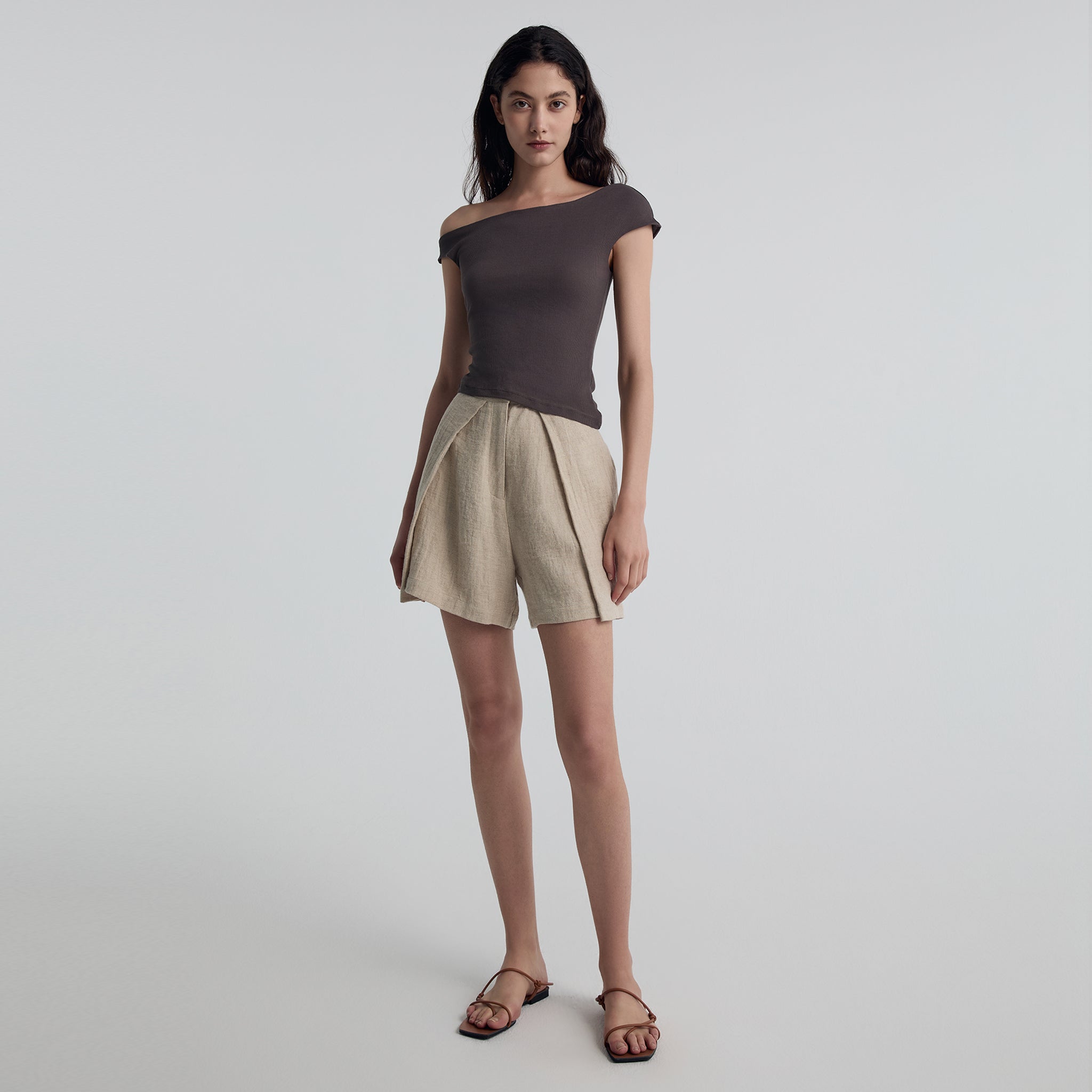 Asymmetric Ribbing T-shirt, Cold Grey