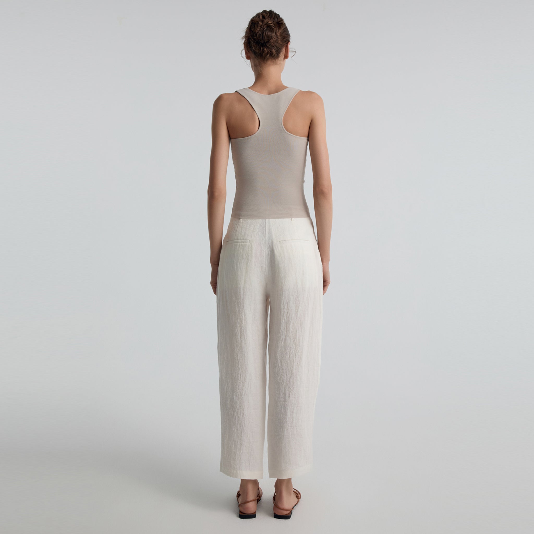 Tie-knots Rib Knit Tank Top, Ash White