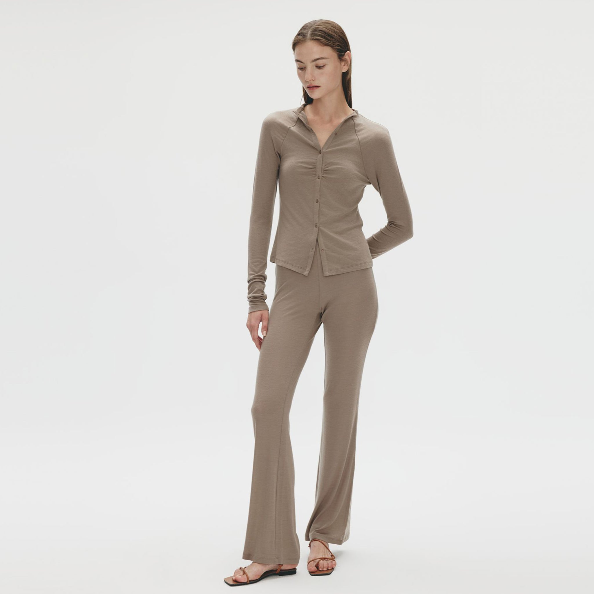 Highneck Raglan Jersey Cardigan,Stone Grey