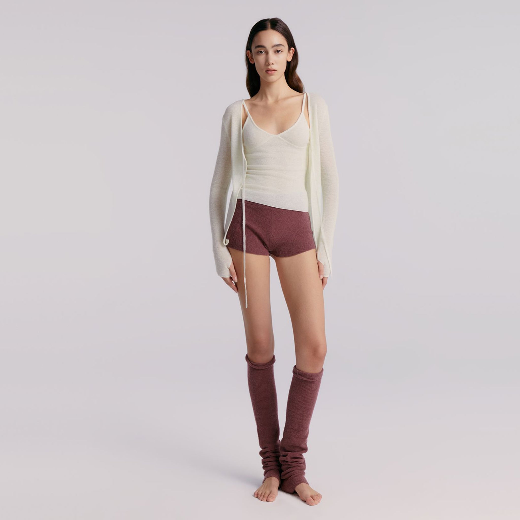 V-neck Knitted Camisole,Milky White