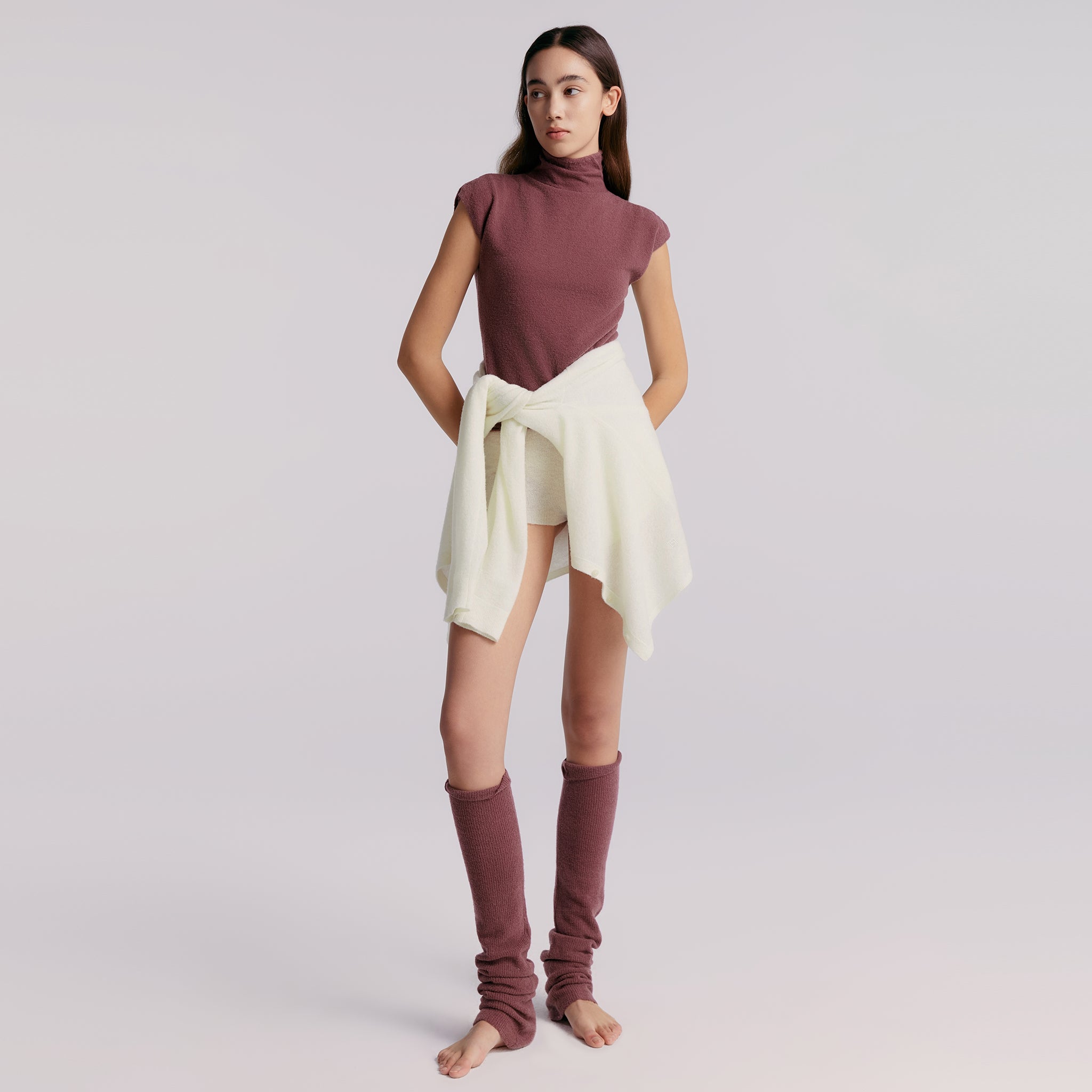 Sleeveless Sweater with Turtleneck,Grape-Purple