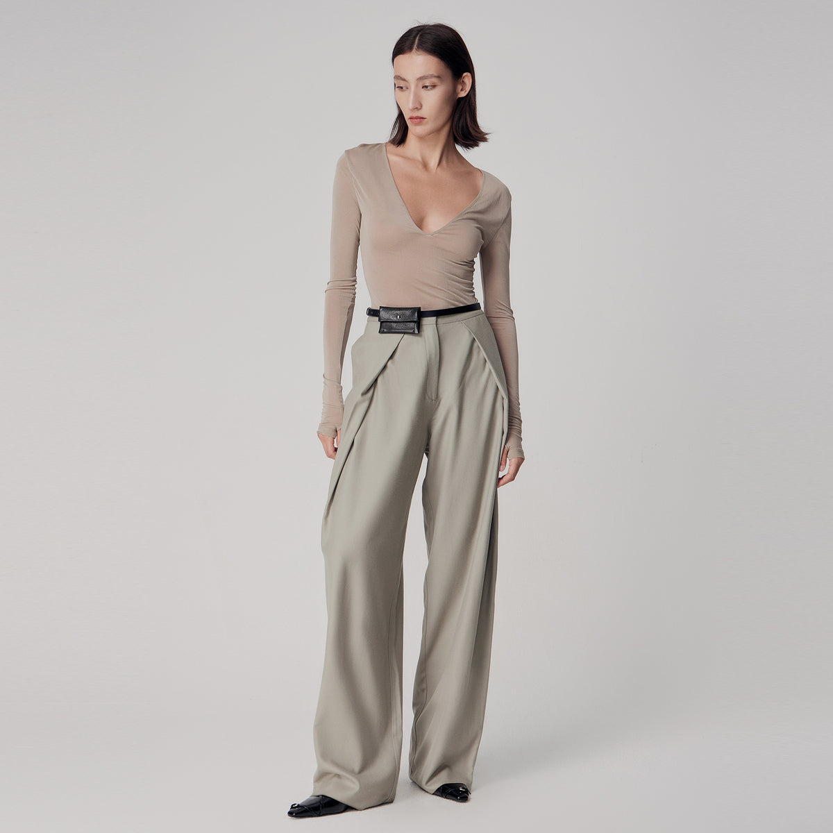 V-Neck Bodysuit,Moss Green