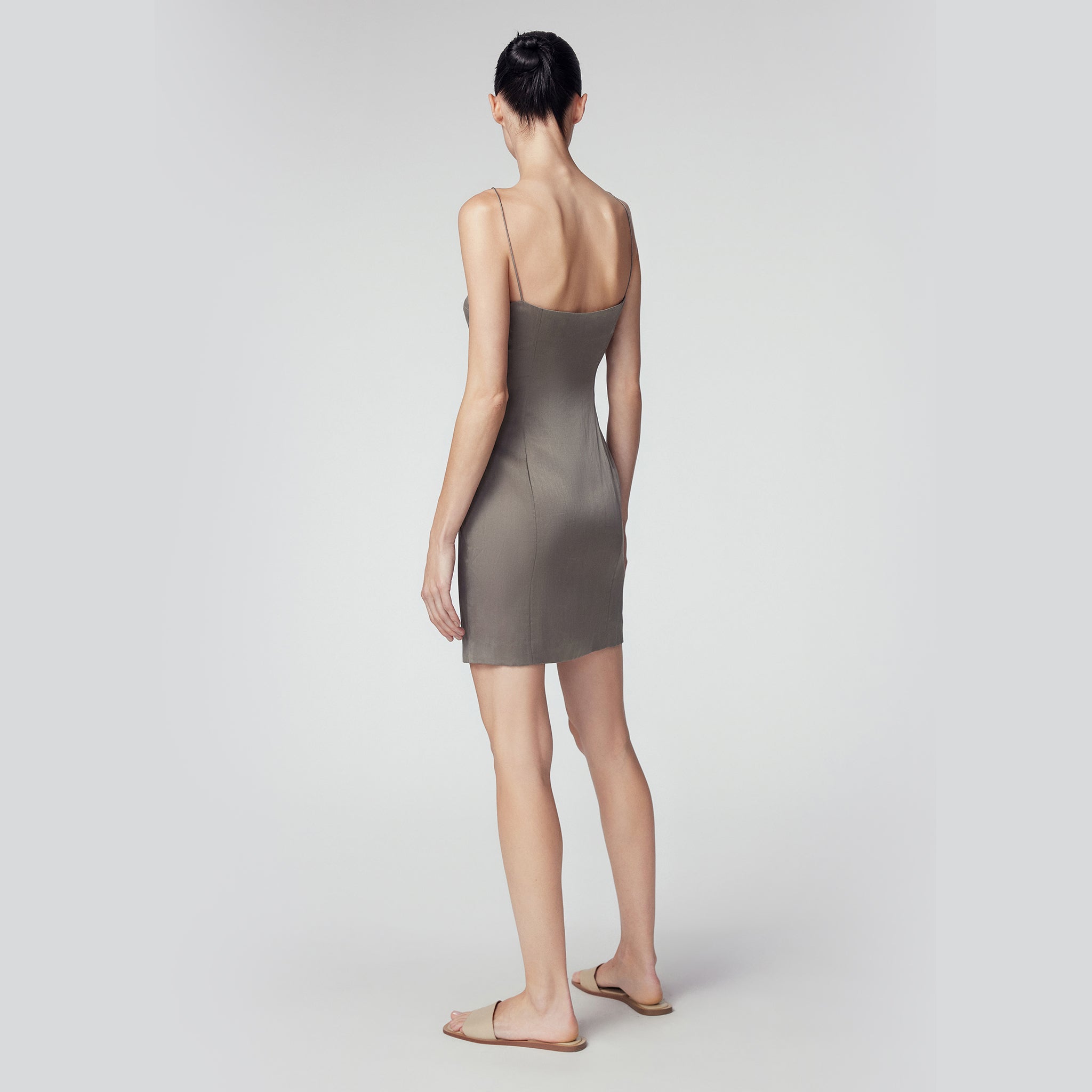 Silk Knee-length Slip Dress, Concrete Grey