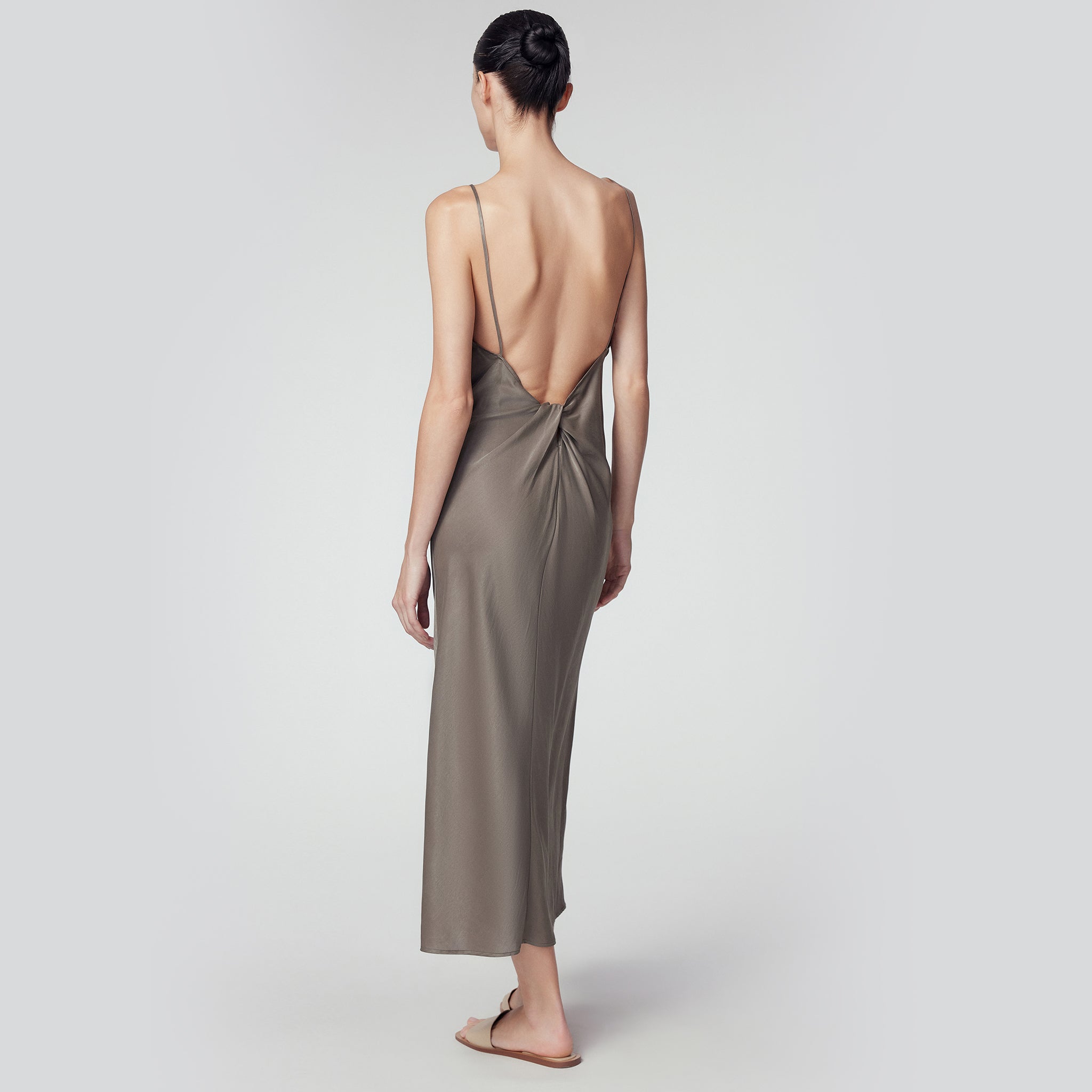 Silk Maxi Slip Dress, Concrete Grey