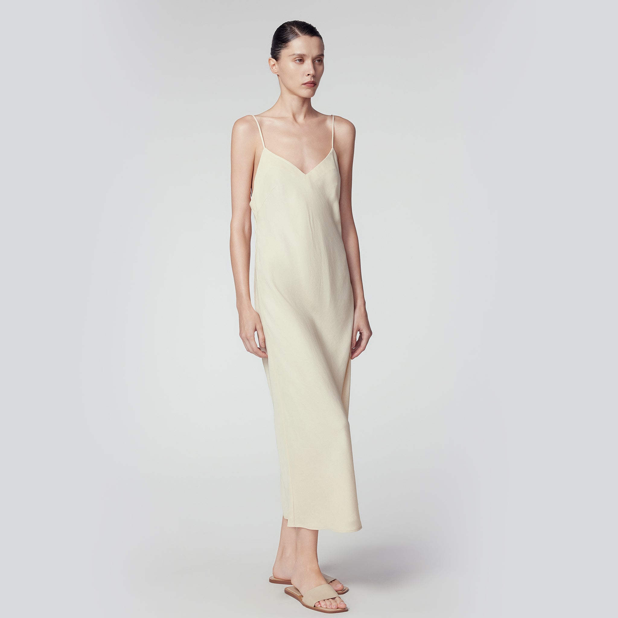 Silk Maxi Slip Dress, Cream
