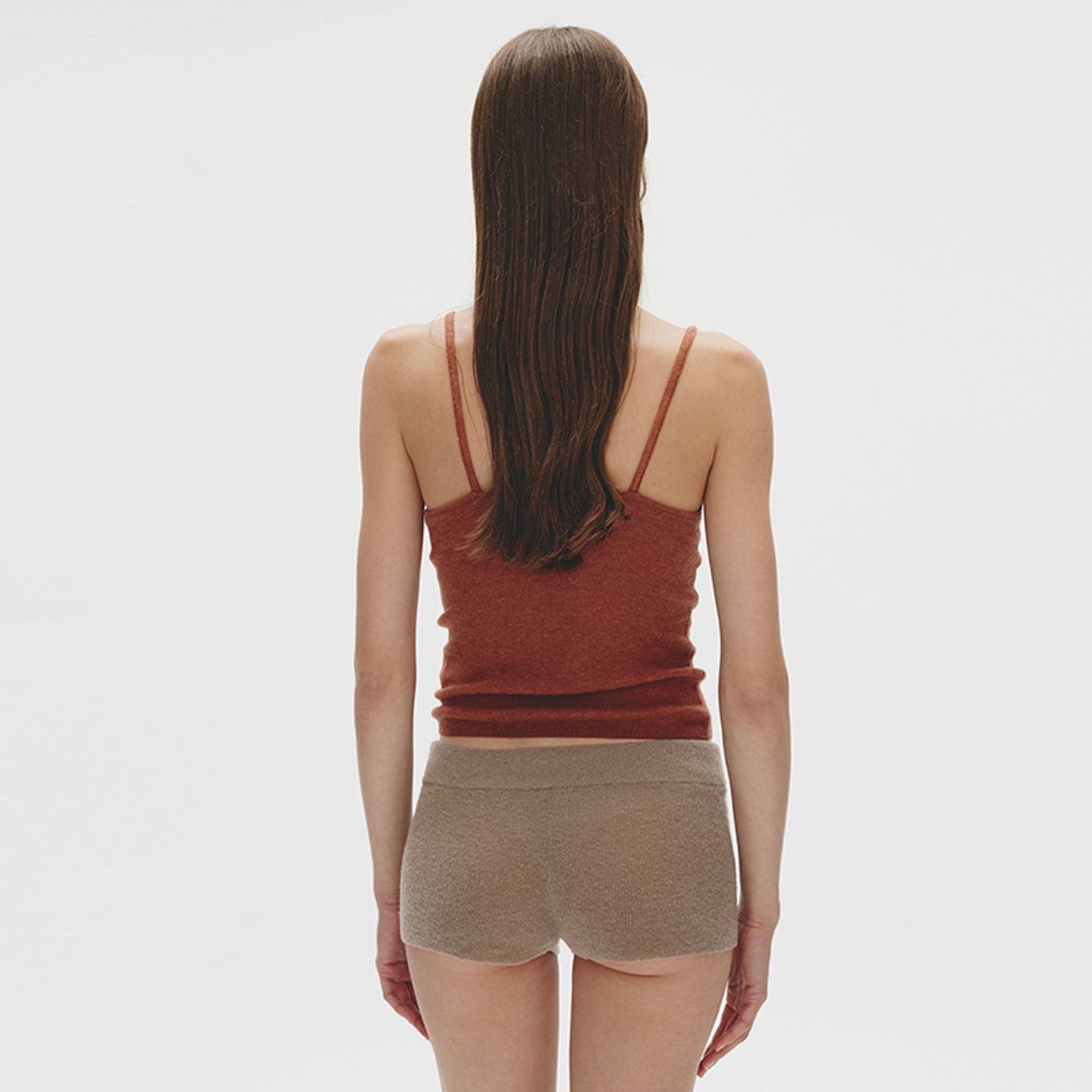 V-neck Knitted Camisole,Caramel Brown