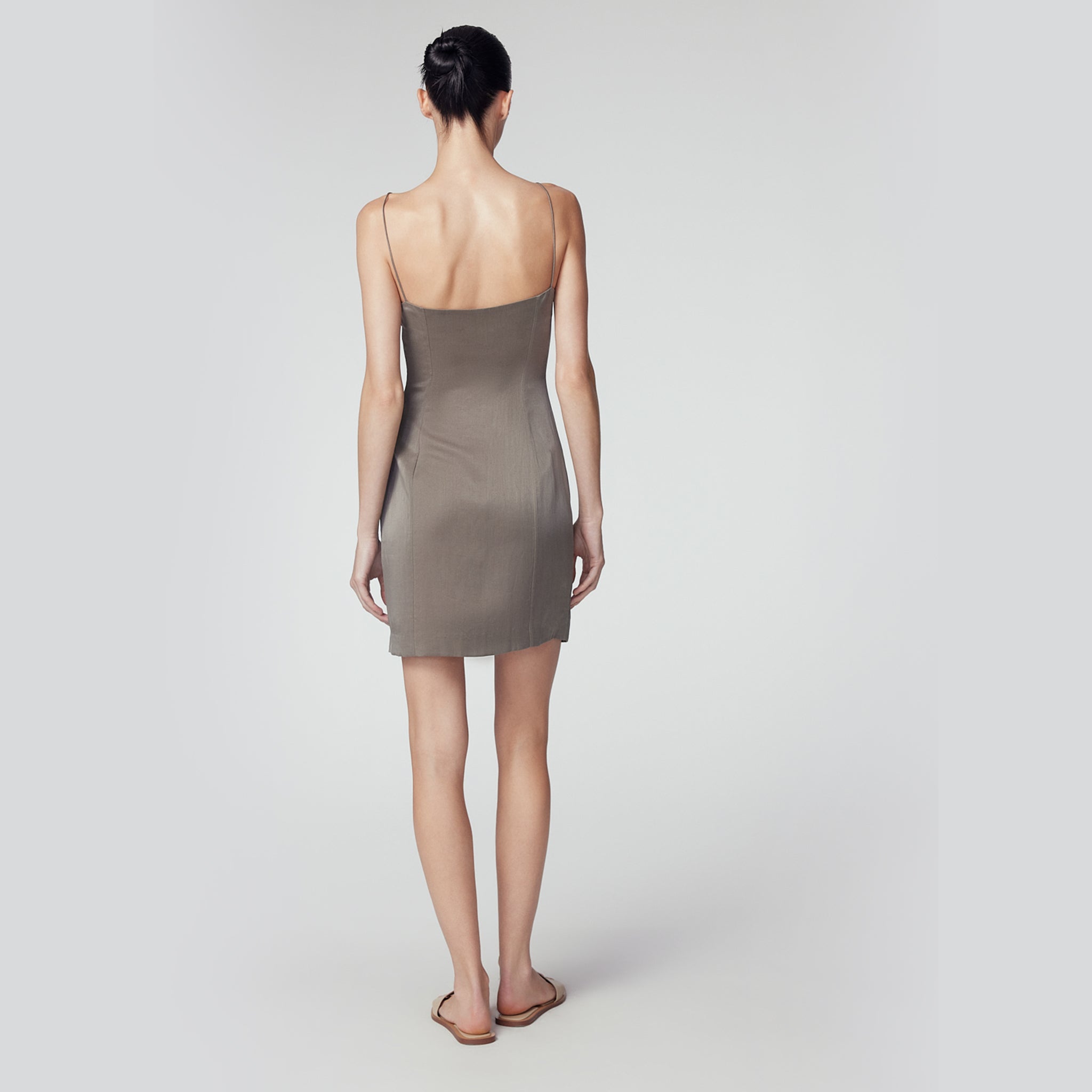 Silk Knee-length Slip Dress, Concrete Grey