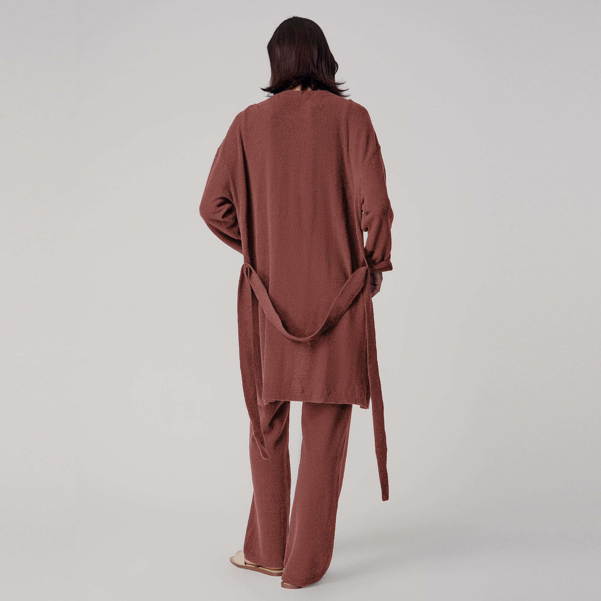 Bouclé Knit Loose Fit Robe,Rust