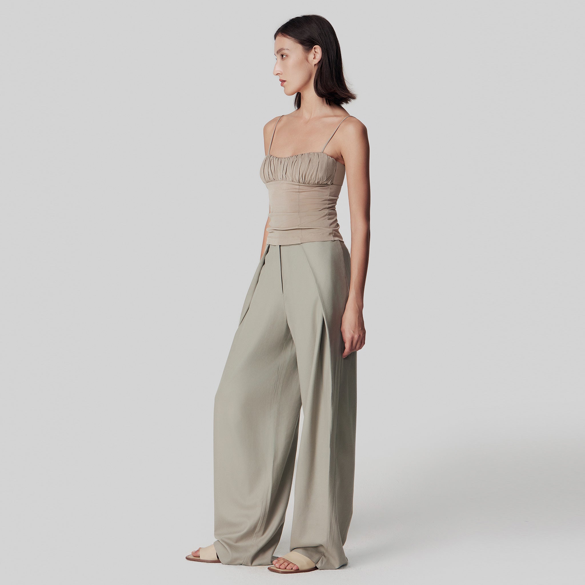 Front Gathering Camisole,Moss Green
