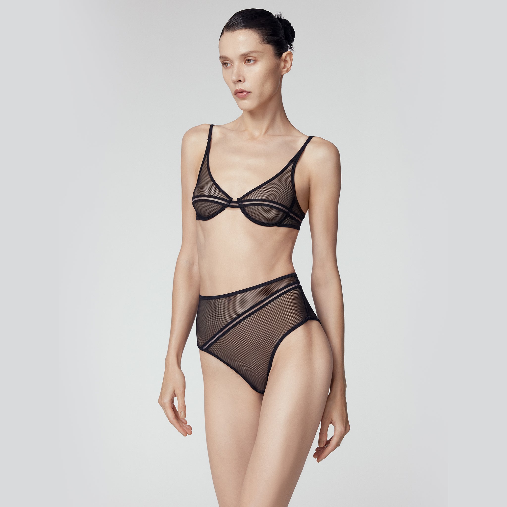 Fishnet Asymmetrical High-rise Brief, Black