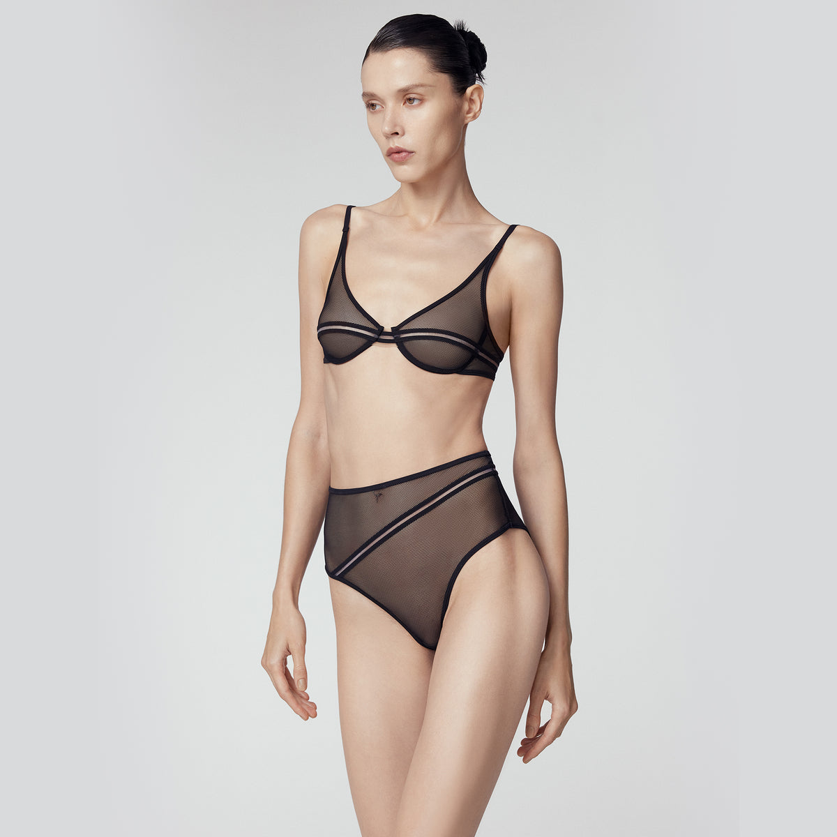 Fishnet Asymmetrical High-rise Brief, Black