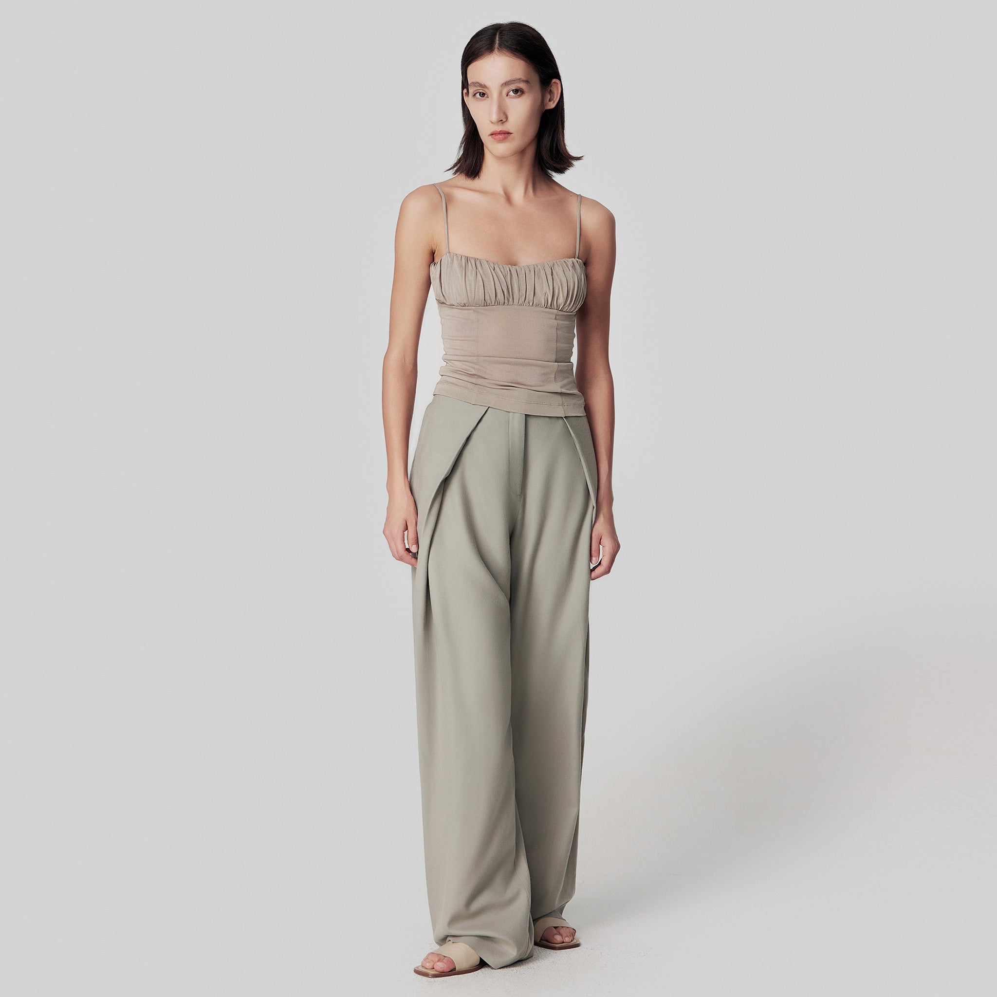 Front Gathering Camisole,Moss Green