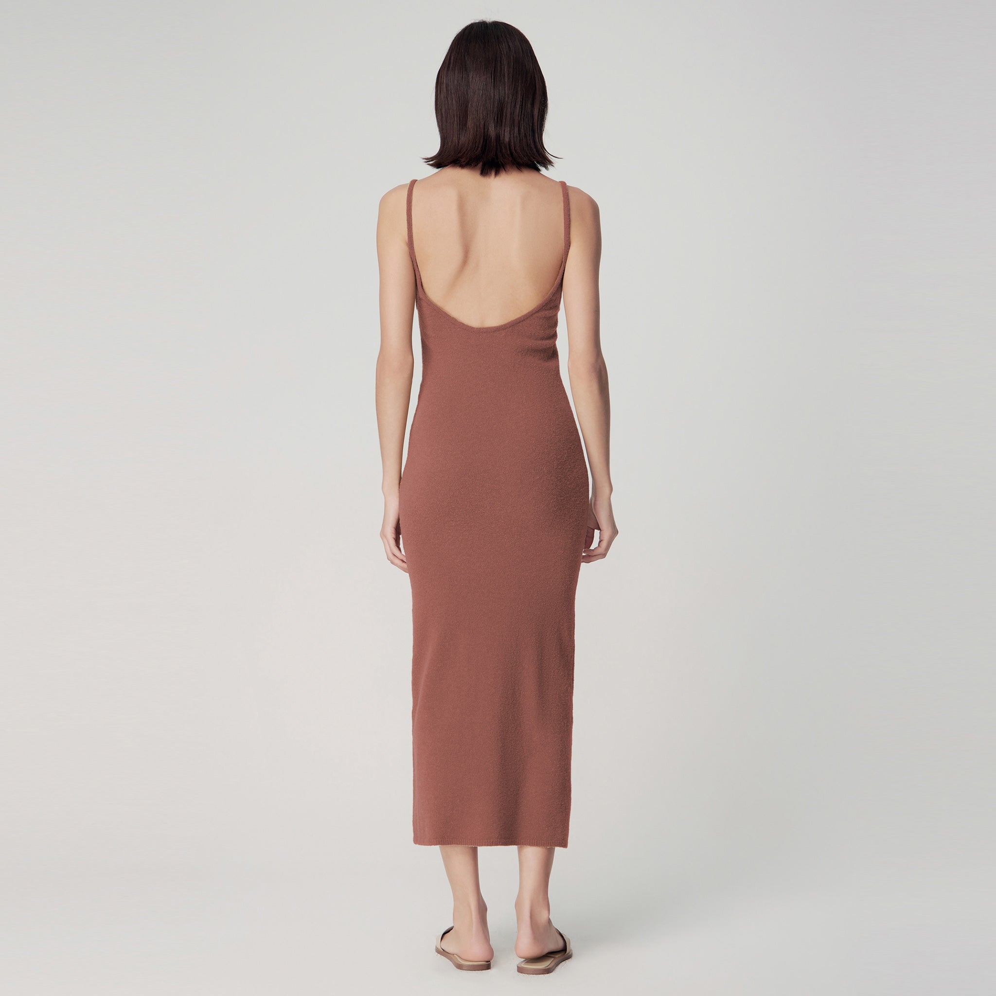 U-Neck Bouclé Knit Slip Dress,Rust