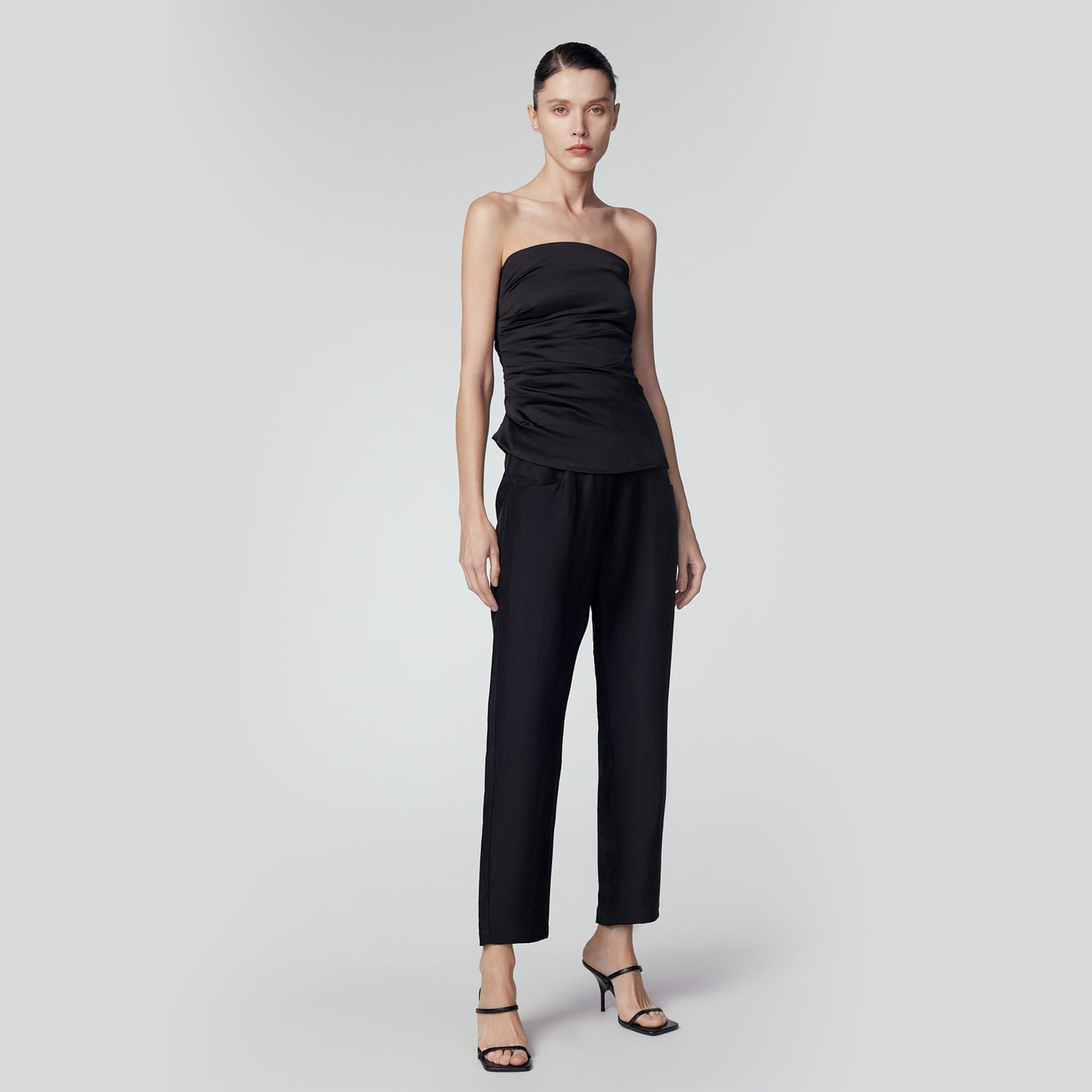 One-Side Gathering Tube-Top, Black