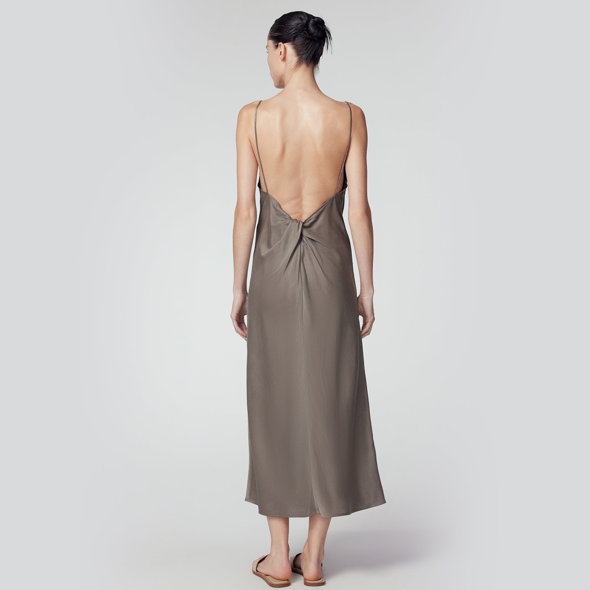 Silk Maxi Slip Dress, Concrete Grey