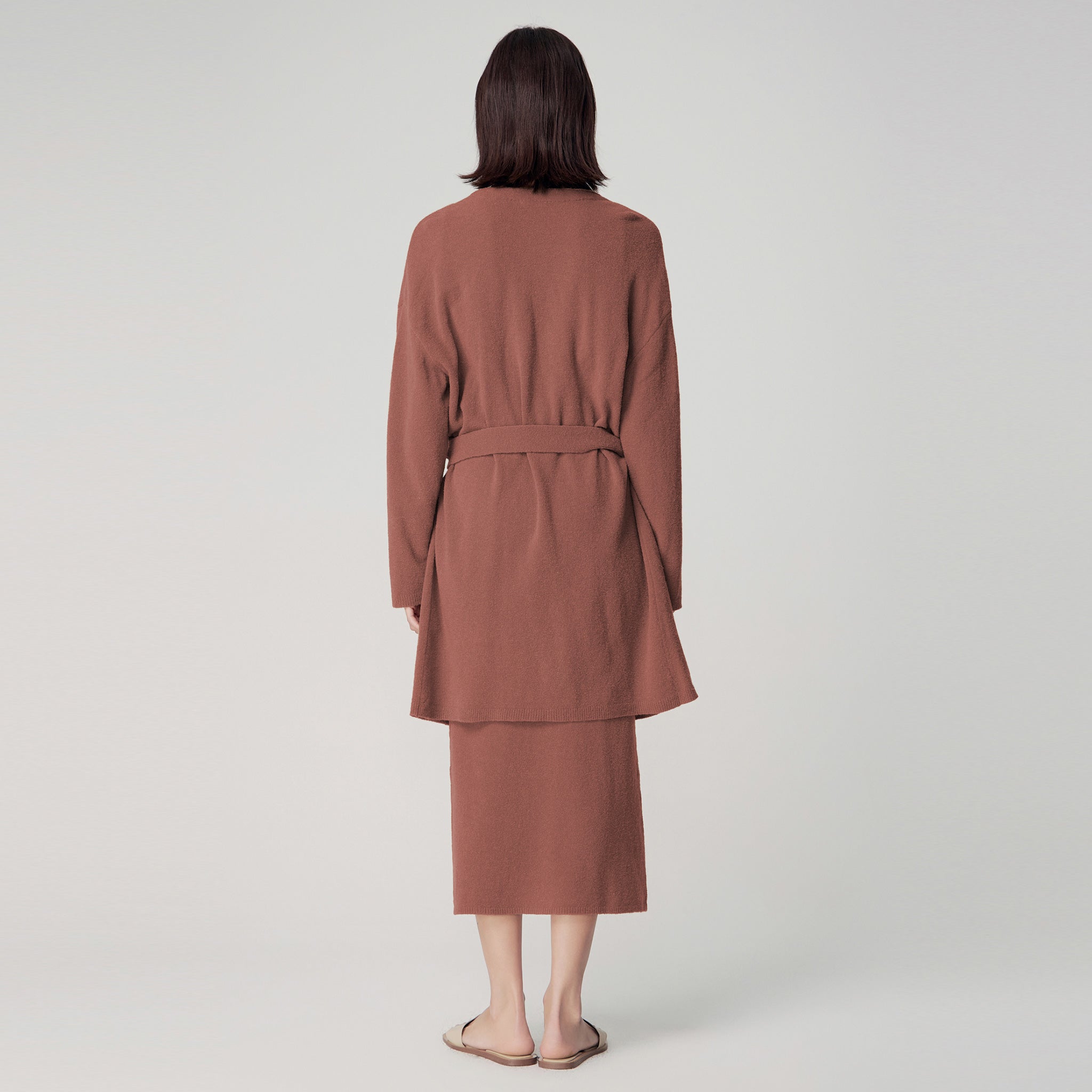 Bouclé Knit Loose Fit Robe,Rust