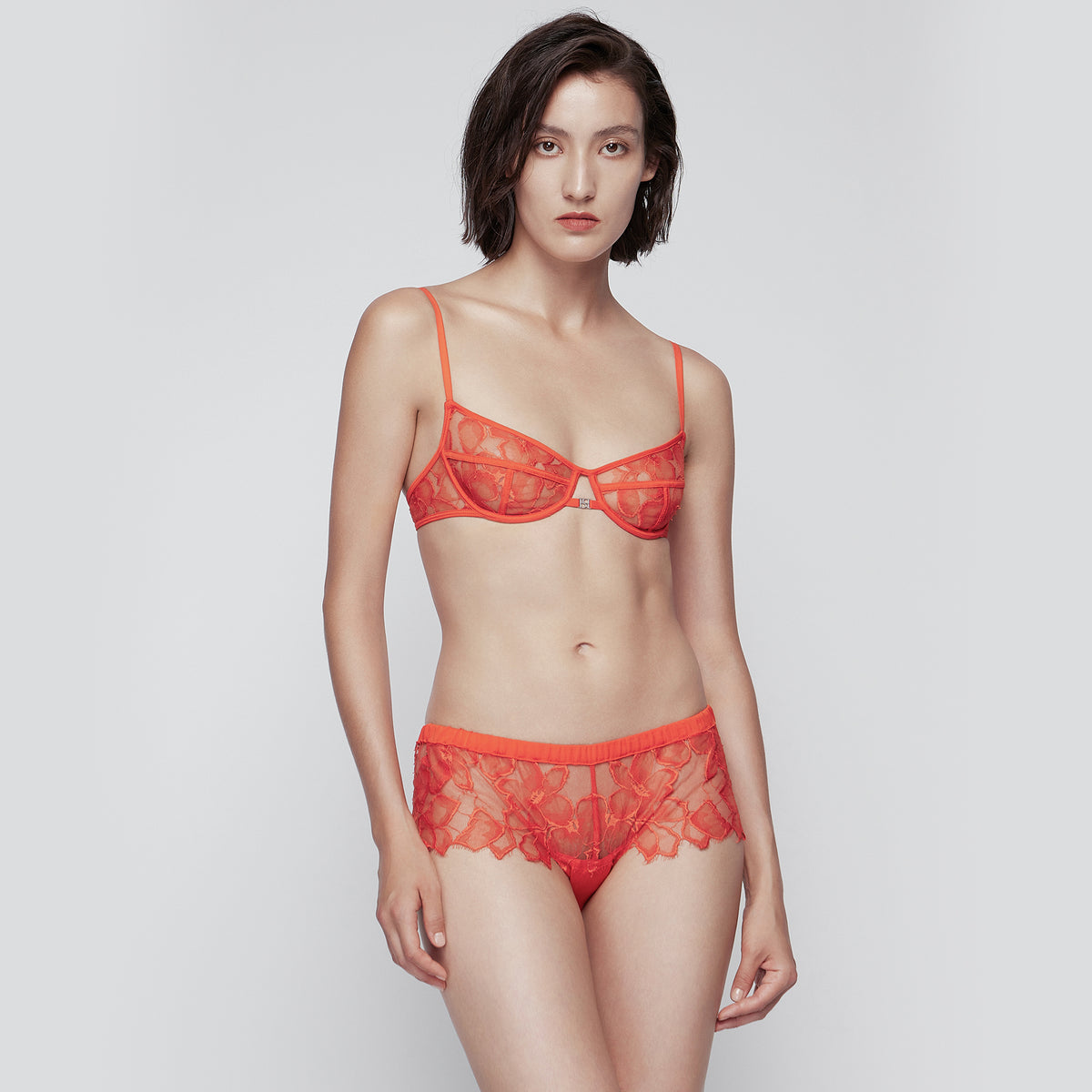 Floral Leavers Lace 3/4 Cup Underwire Bra, Lava Red