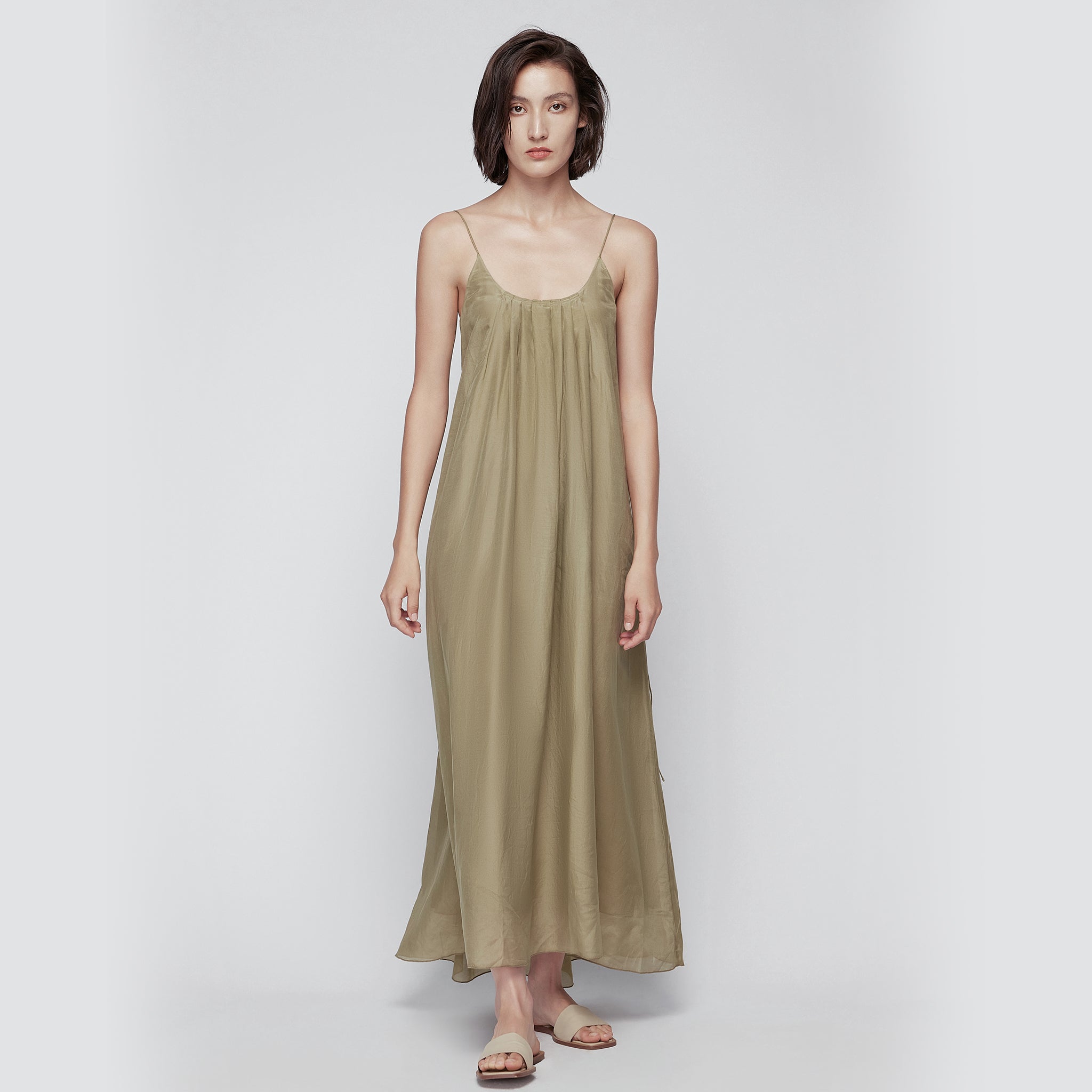 Open Back Silk-blend Maxi Dress,Moss Green