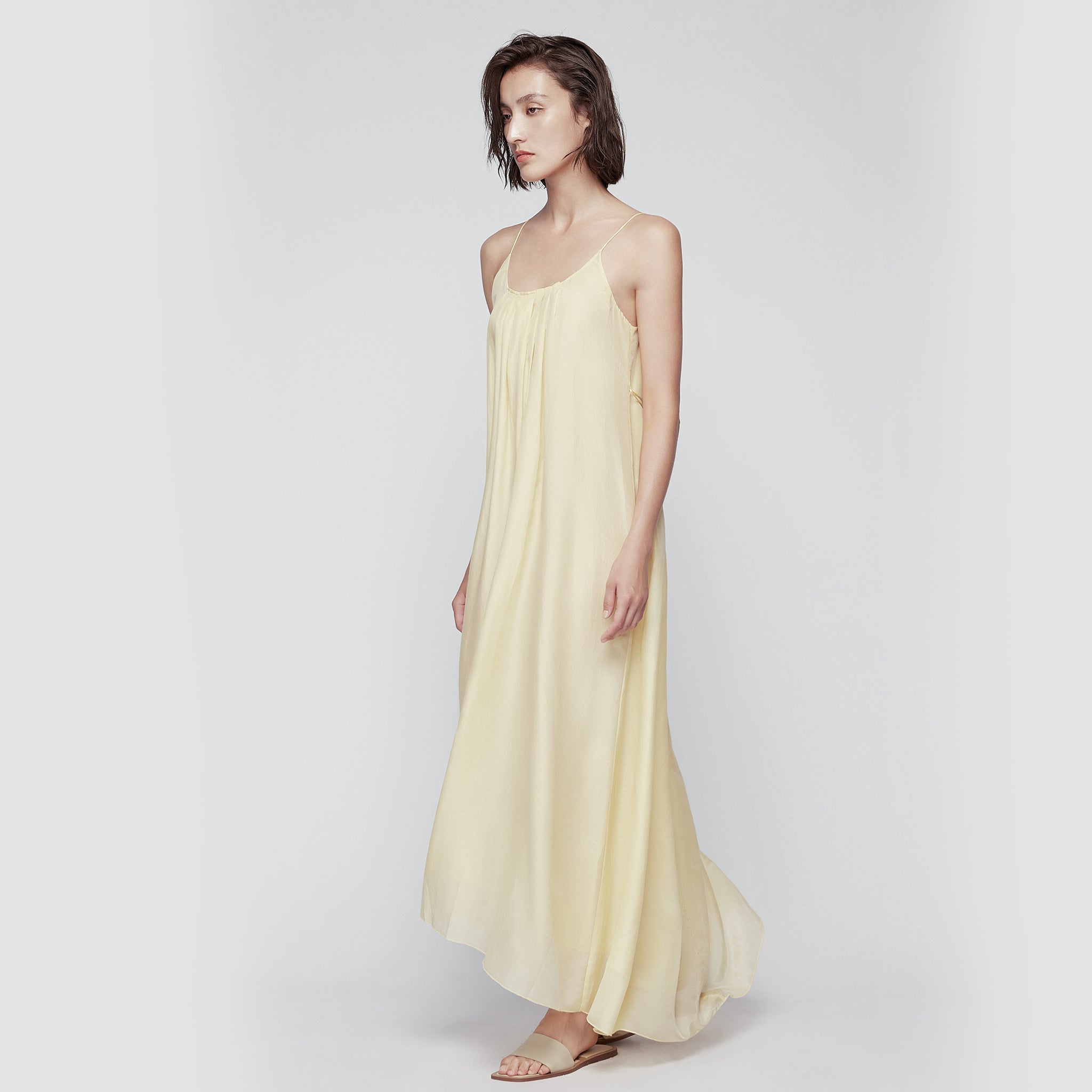 Open Back Silk-blend Maxi Dress,Bright Yellow