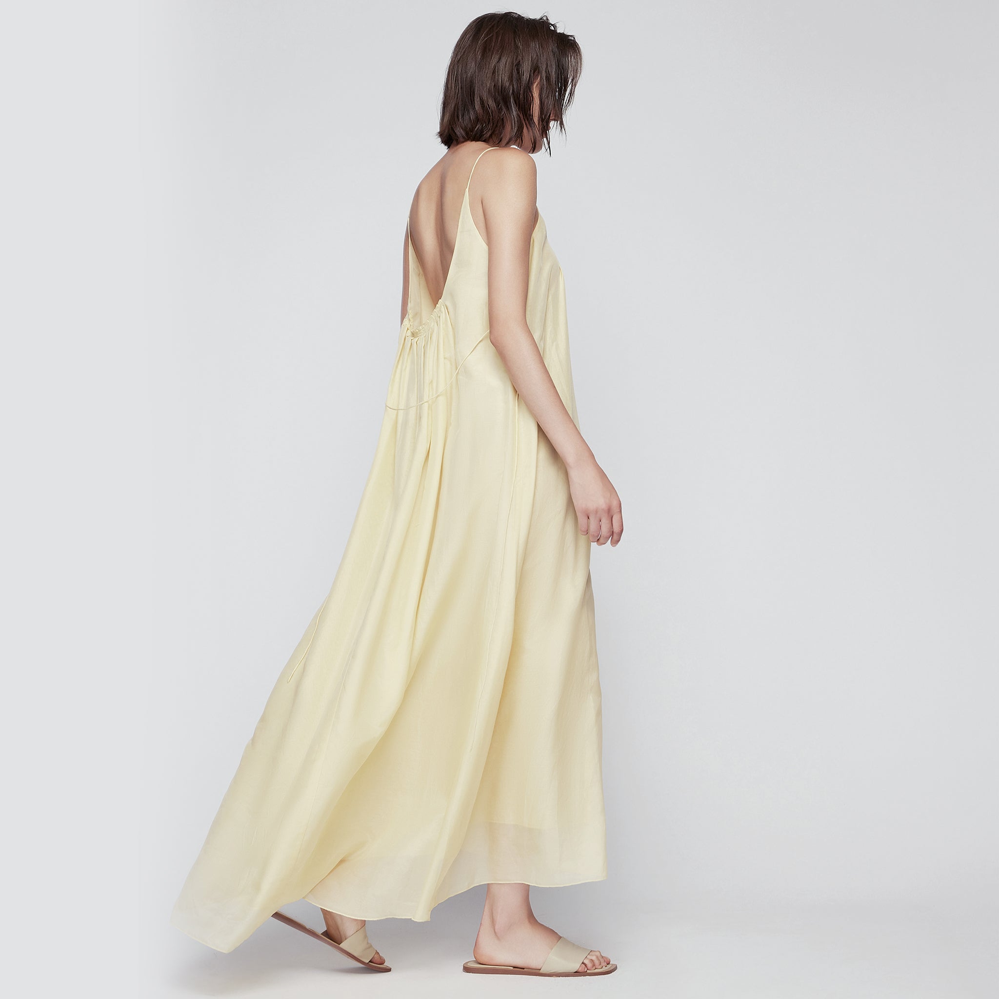 Open Back Silk-blend Maxi Dress,Bright Yellow