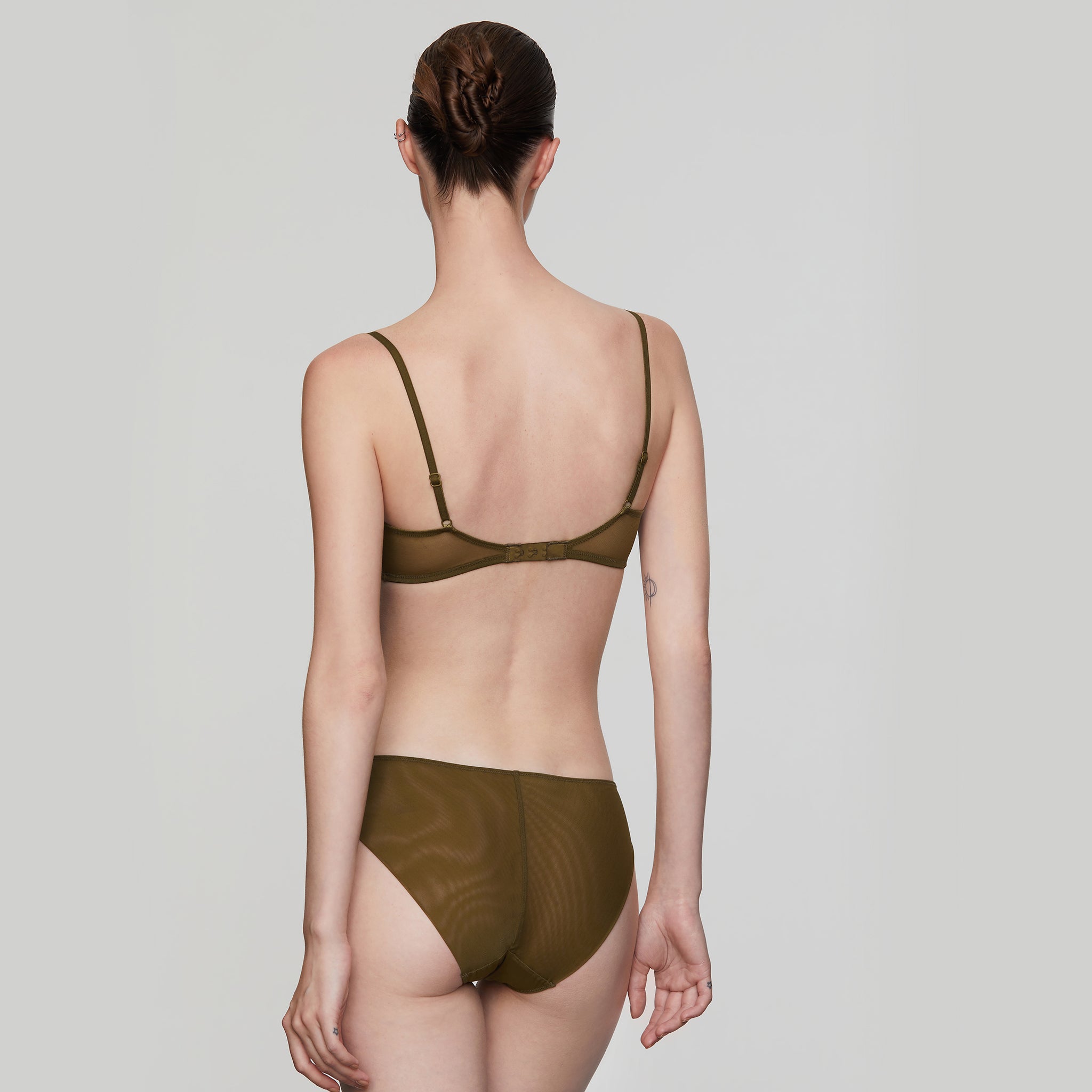 Stretch Layerd Mesh 3/4 Underwire Bra, Olive