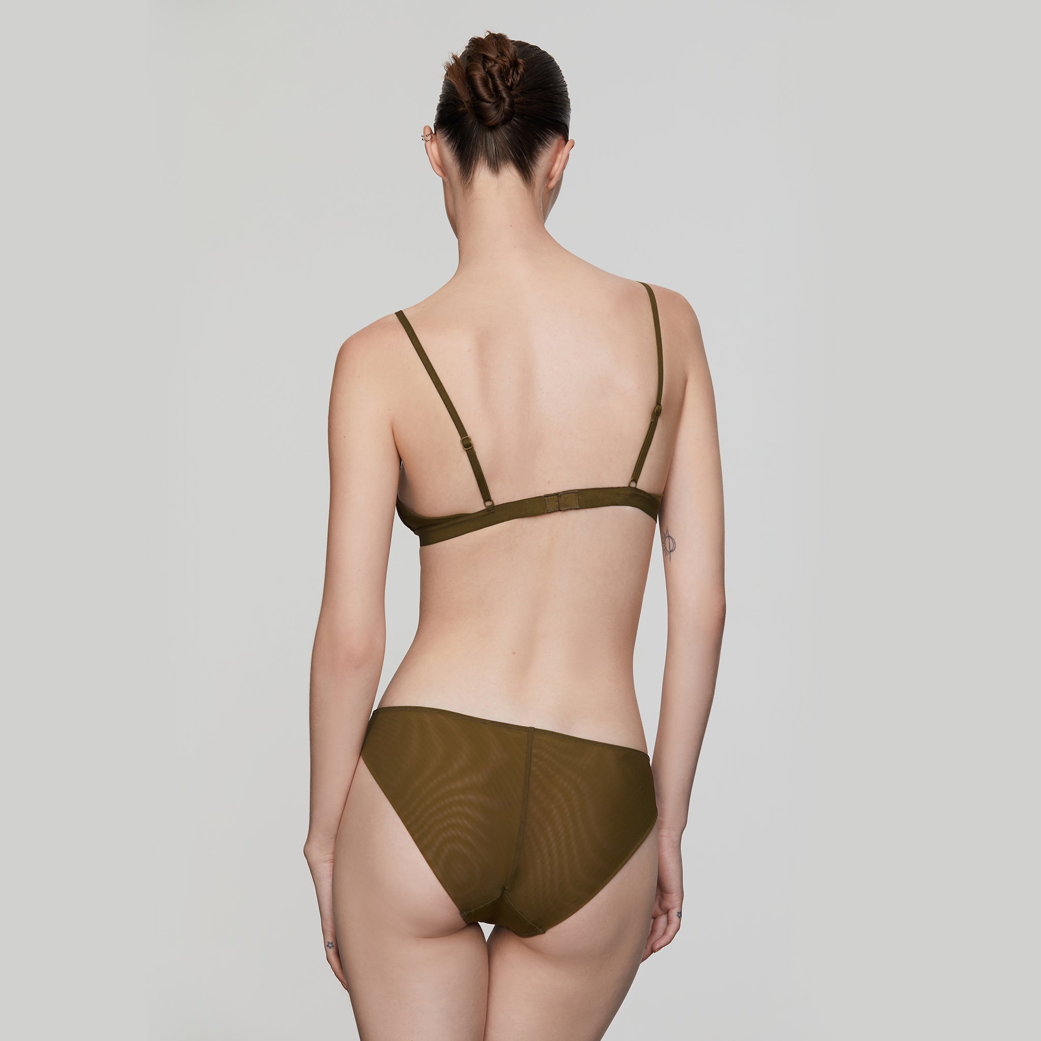 Stretch Layerd Mesh Triangle Bra,Olive