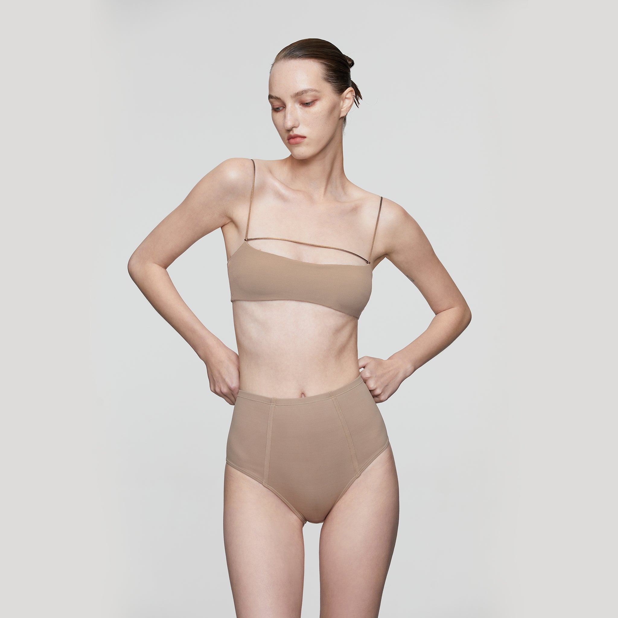 Front String Eco Bralette, Light Brown