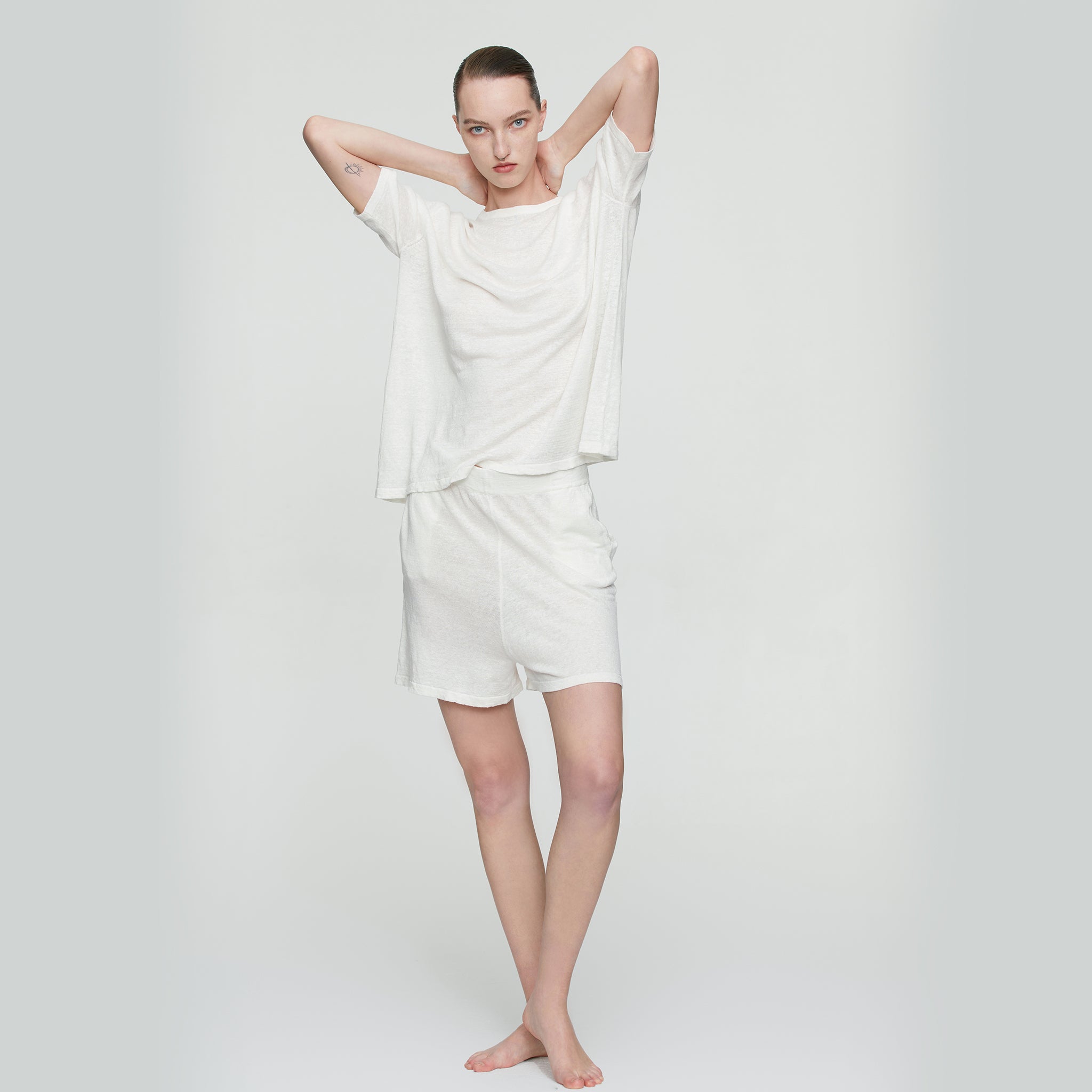 Linen Knit Round-neck T-shirt,White