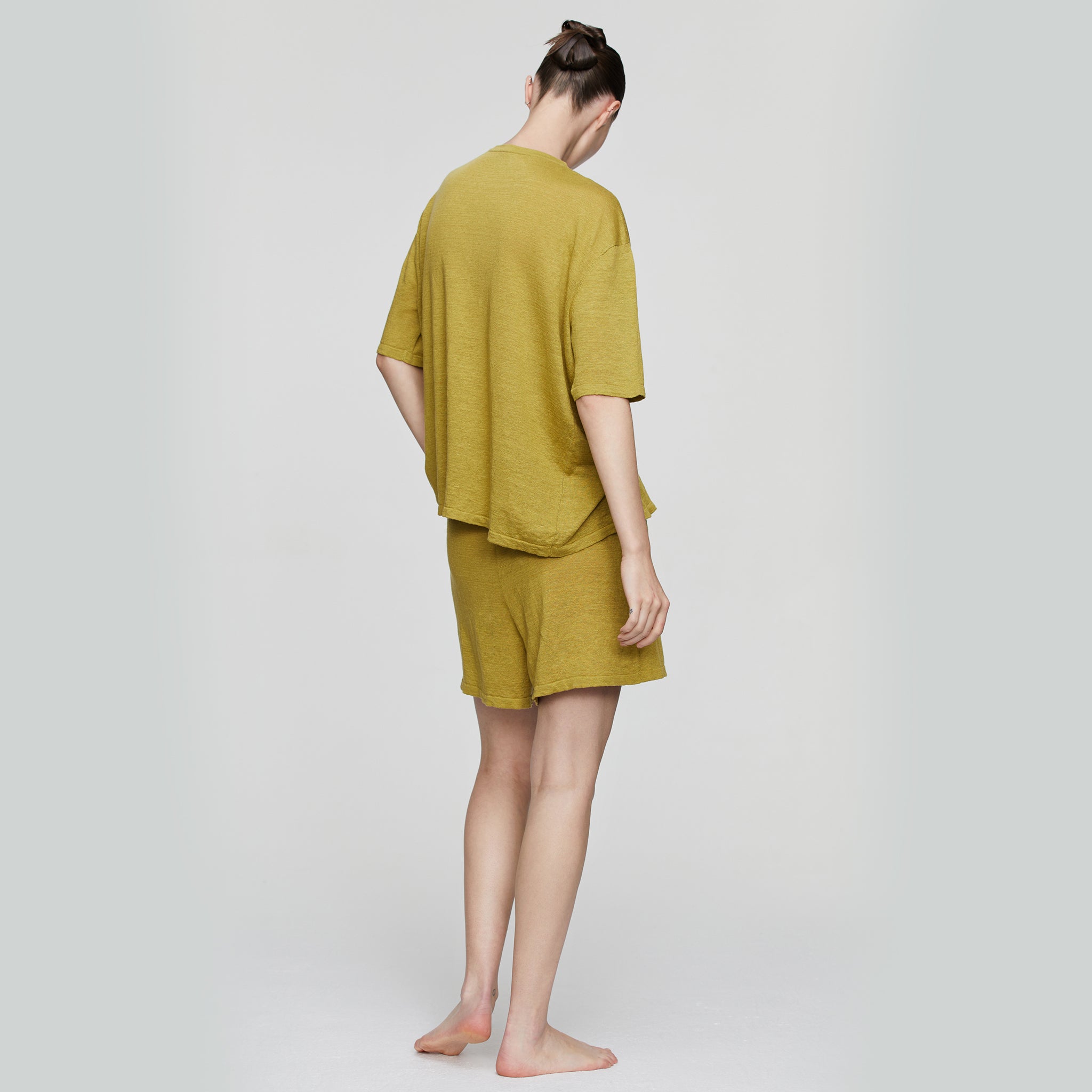 Linen Knit Round-neck T-shirt,Mustard